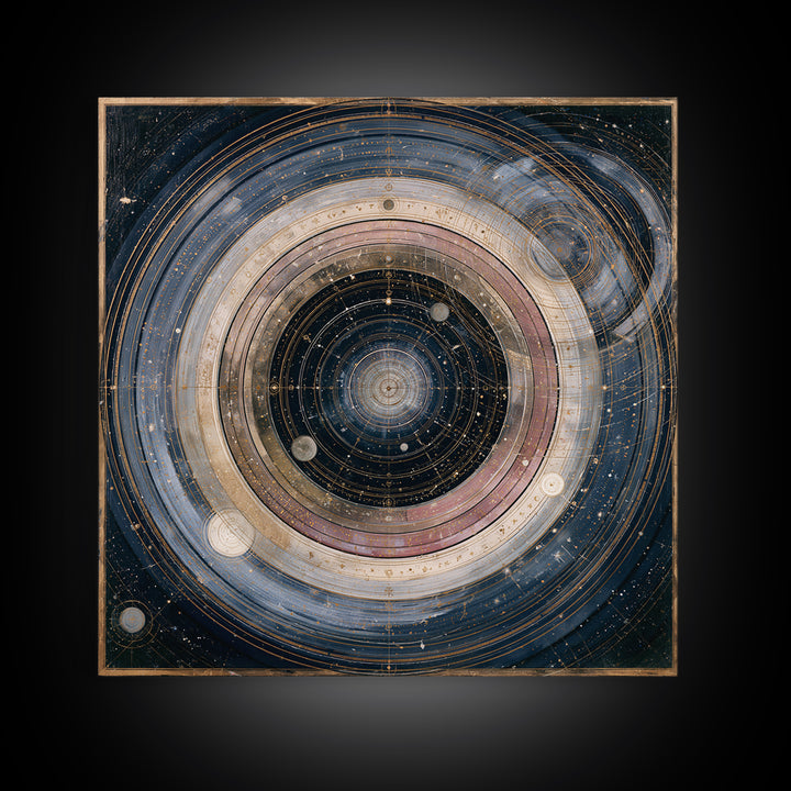 Planetary Rings Made of Ice and Light Framed Canvas Print, Space Art, Minimalist Wall Art, Spa Decor, Abstract Art, Serenity, SAR-1x1-42