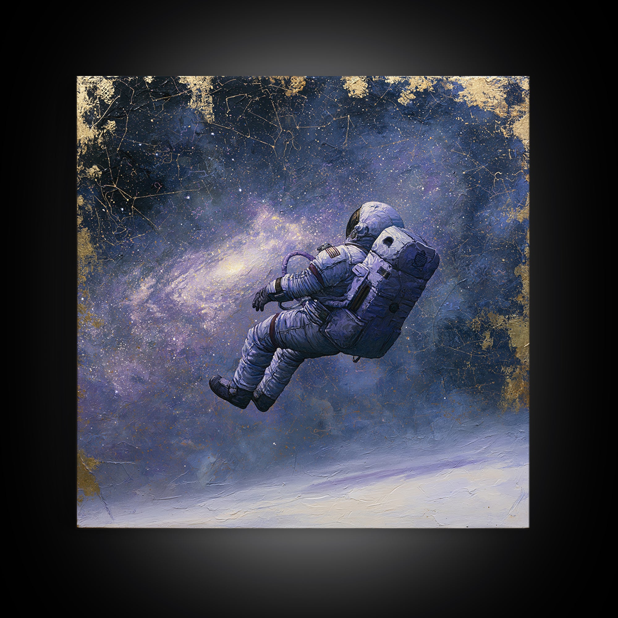 Astronaut Floating Near a Glowing Galaxy Framed Canvas Print, Space Art, Gallery Decor, Spa Decor, Oil Painting, Serenity, SAR-1x1-51