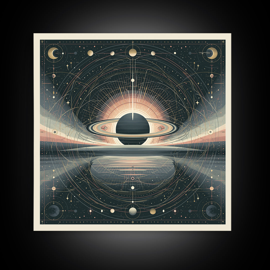 Ringed Planet Rising Framed Canvas Print, Space Art, Luxury Decor, Spa Decor, Fine Art, Serenity, Room Decor, Art Prints, SAR-1x1-74