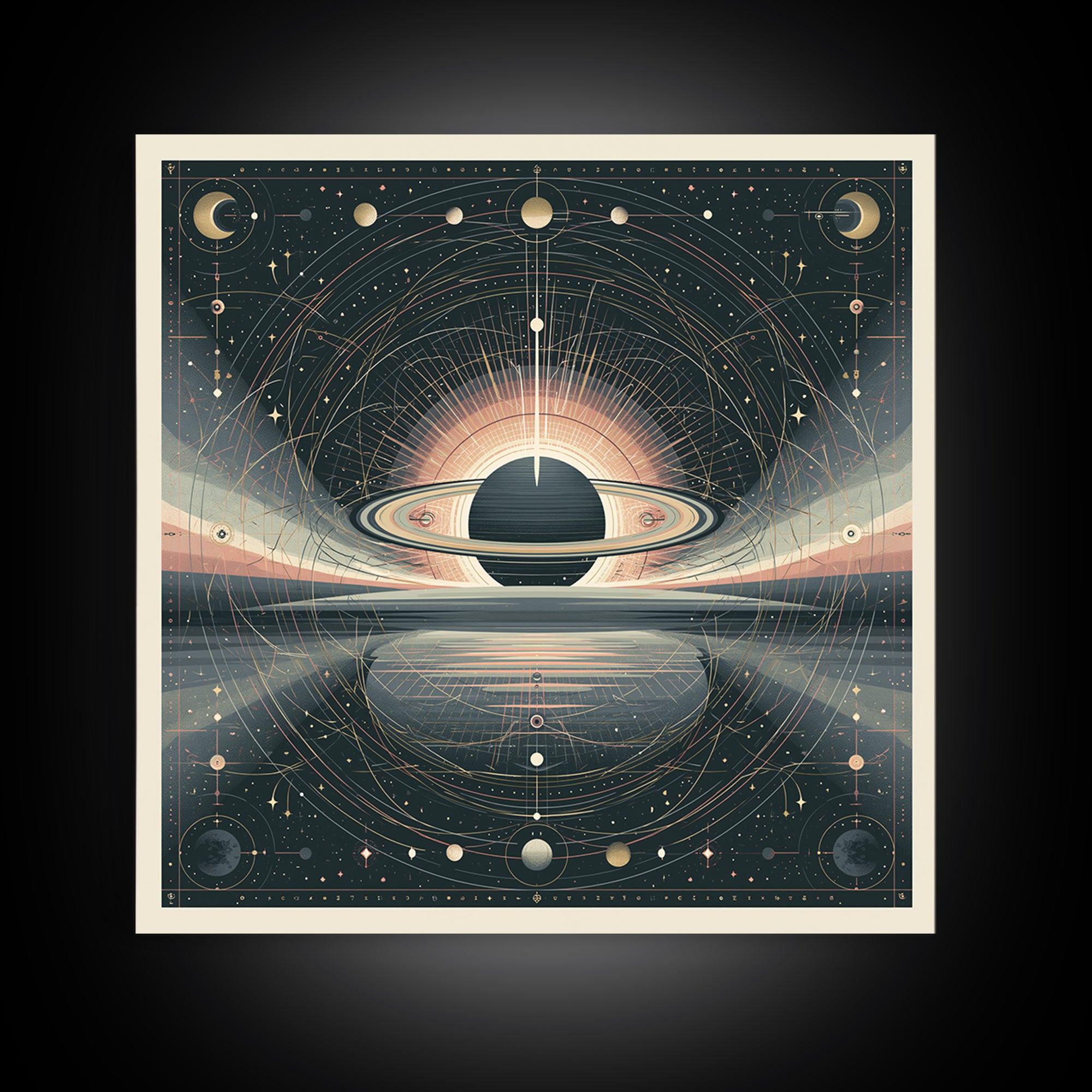 Ringed Planet Rising Framed Canvas Print, Space Art, Luxury Decor, Spa Decor, Fine Art, Serenity, Room Decor, Art Prints, SAR-1x1-74
