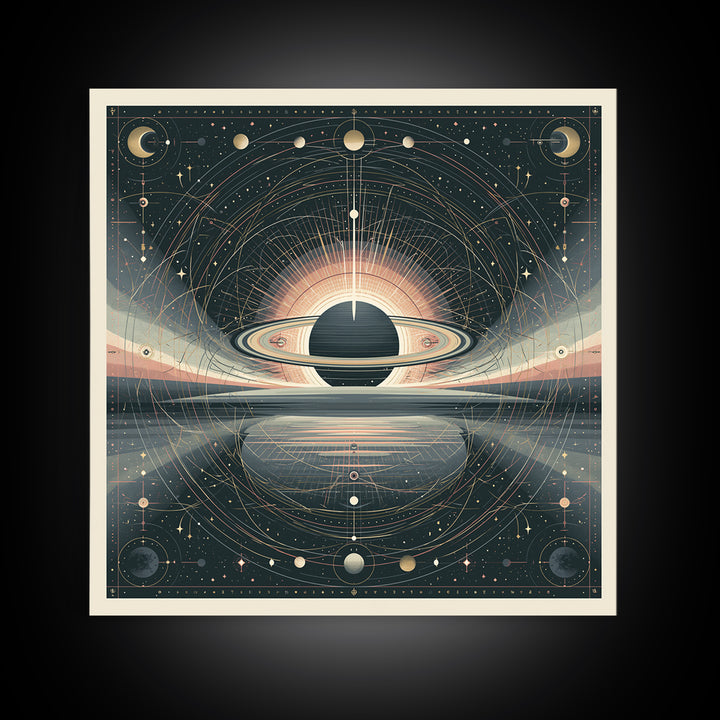 Ringed Planet Rising Framed Canvas Print, Space Art, Luxury Decor, Spa Decor, Fine Art, Serenity, Room Decor, Art Prints, SAR-1x1-74