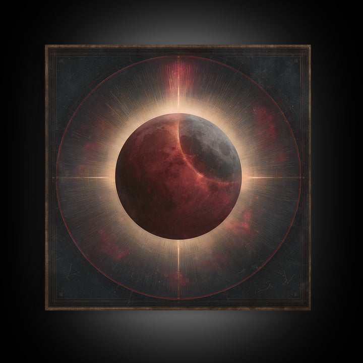 Lunar Eclipse in Deep Red Tones Framed Canvas Print, Space Art, Textured Painting, Spa Decor, Fine Art, Serenity, Art Prints, SAR-1x1-83
