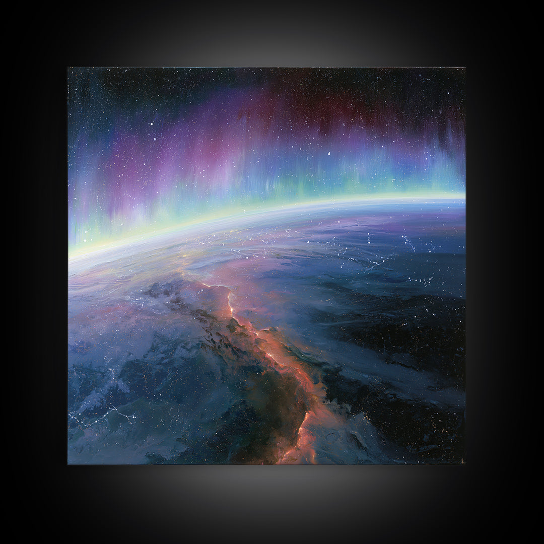 Aurora Viewed from Orbit Canvas Print, Space Art, Minimalist Decor, Spa Decor, Fine Art, Serenity, Digital Art, SAR-1x1-91