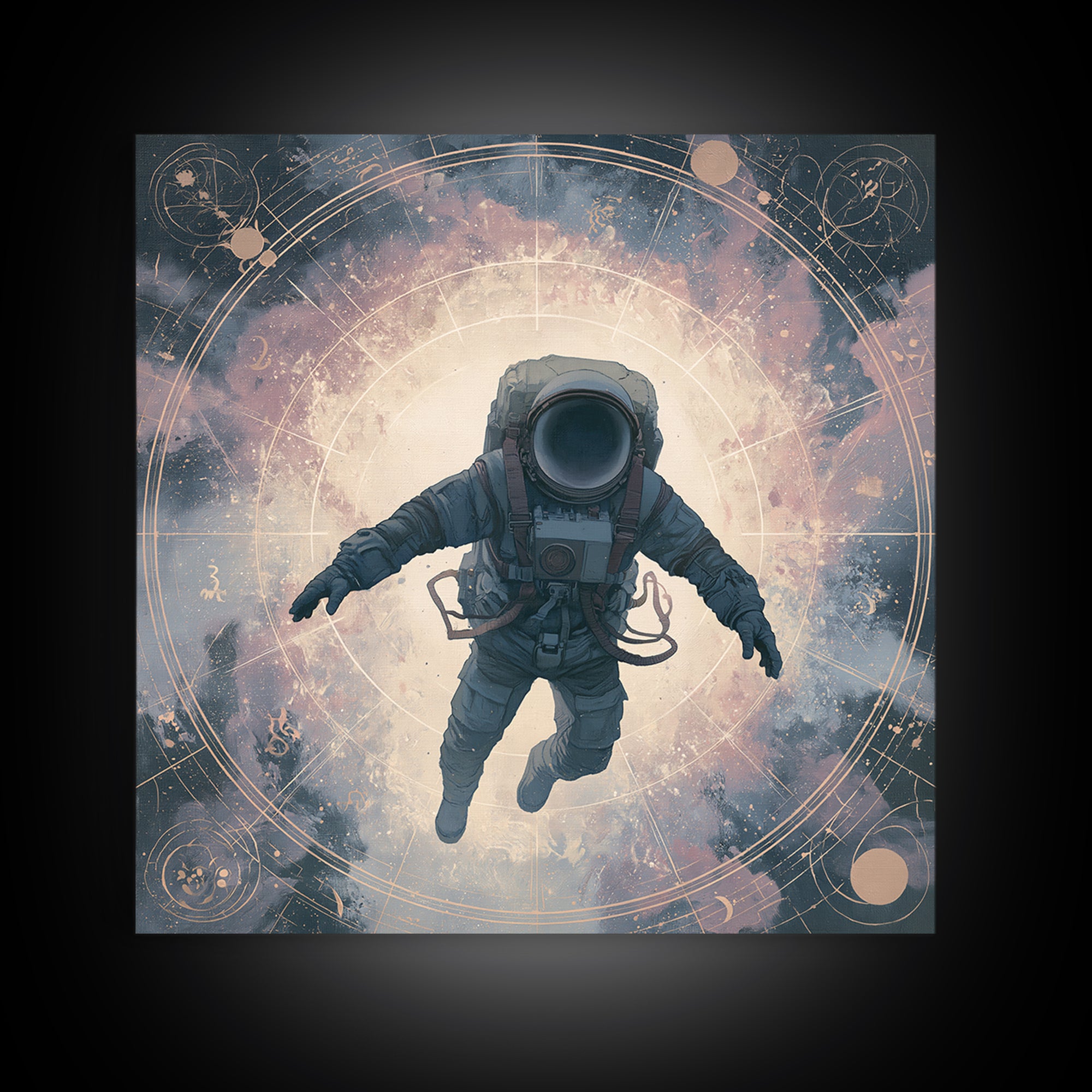 Astronaut Floating Near a Glowing Galaxy Canvas Print, Space Art, Painting, Spa Decor, Fine Art, Serenity, Canvas Wall Art, SAR-1x1-99