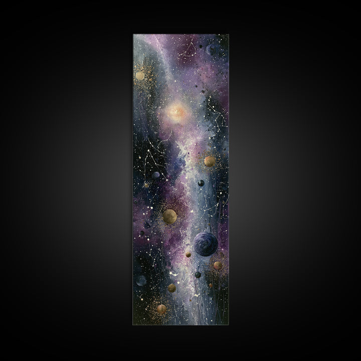 Cosmic Garden with Planets as Flowers Canvas Print, Space Art, Boho Decor, Spa Decor, Fine Art, Serenity, Painting, Posters, SAR-1x3-1
