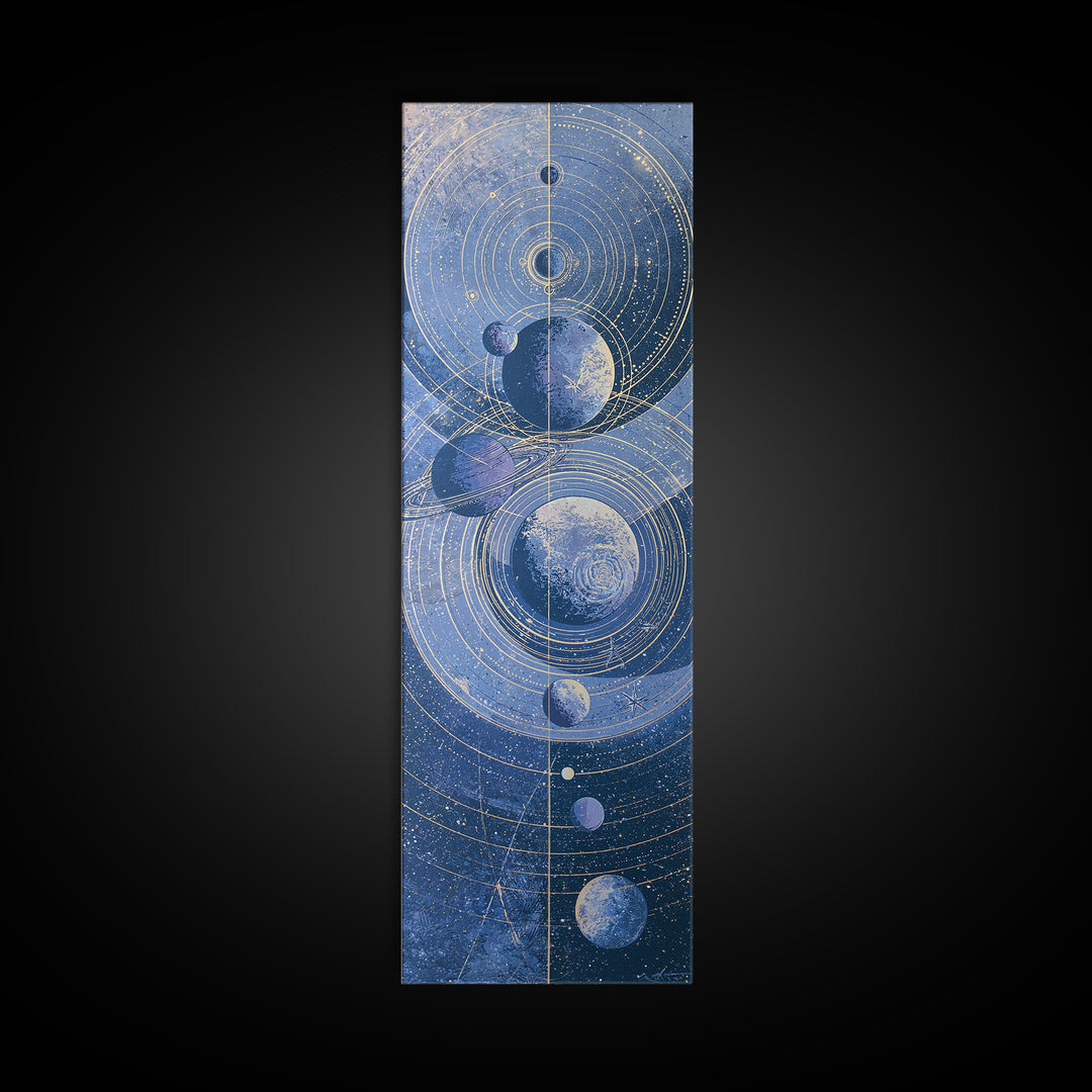 Solar System Arrangement Canvas Print, Space Art, Spa Decor, Watercolor Art, Serenity, Modern Wall Art, Living Room Wall Art, SAR-1x3-16