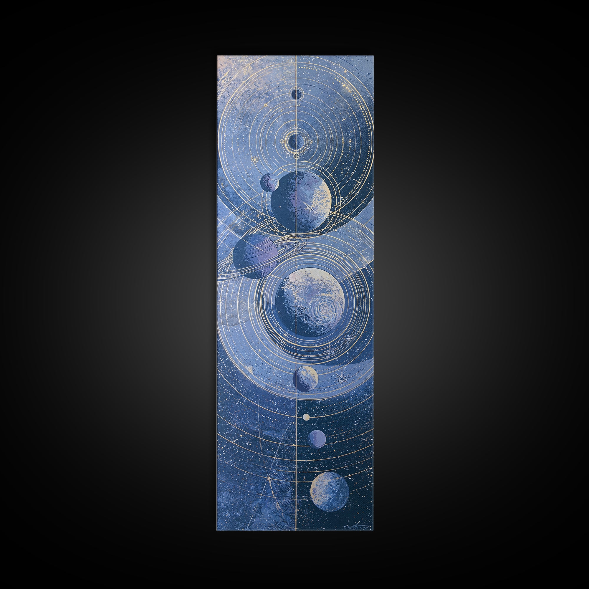 Solar System Arrangement Canvas Print, Space Art, Spa Decor, Watercolor Art, Serenity, Modern Wall Art, Living Room Wall Art, SAR-1x3-16