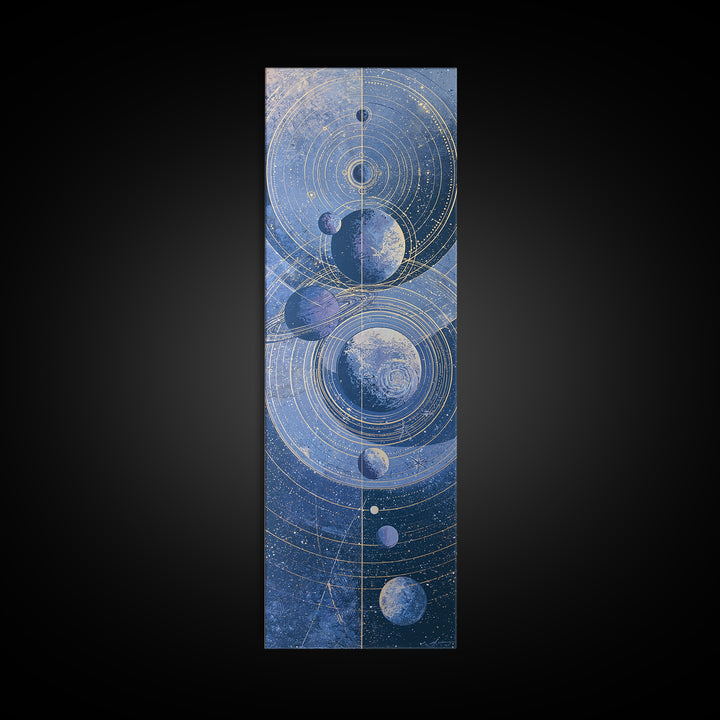 Solar System Arrangement Canvas Print, Space Art, Spa Decor, Watercolor Art, Serenity, Modern Wall Art, Living Room Wall Art, SAR-1x3-16