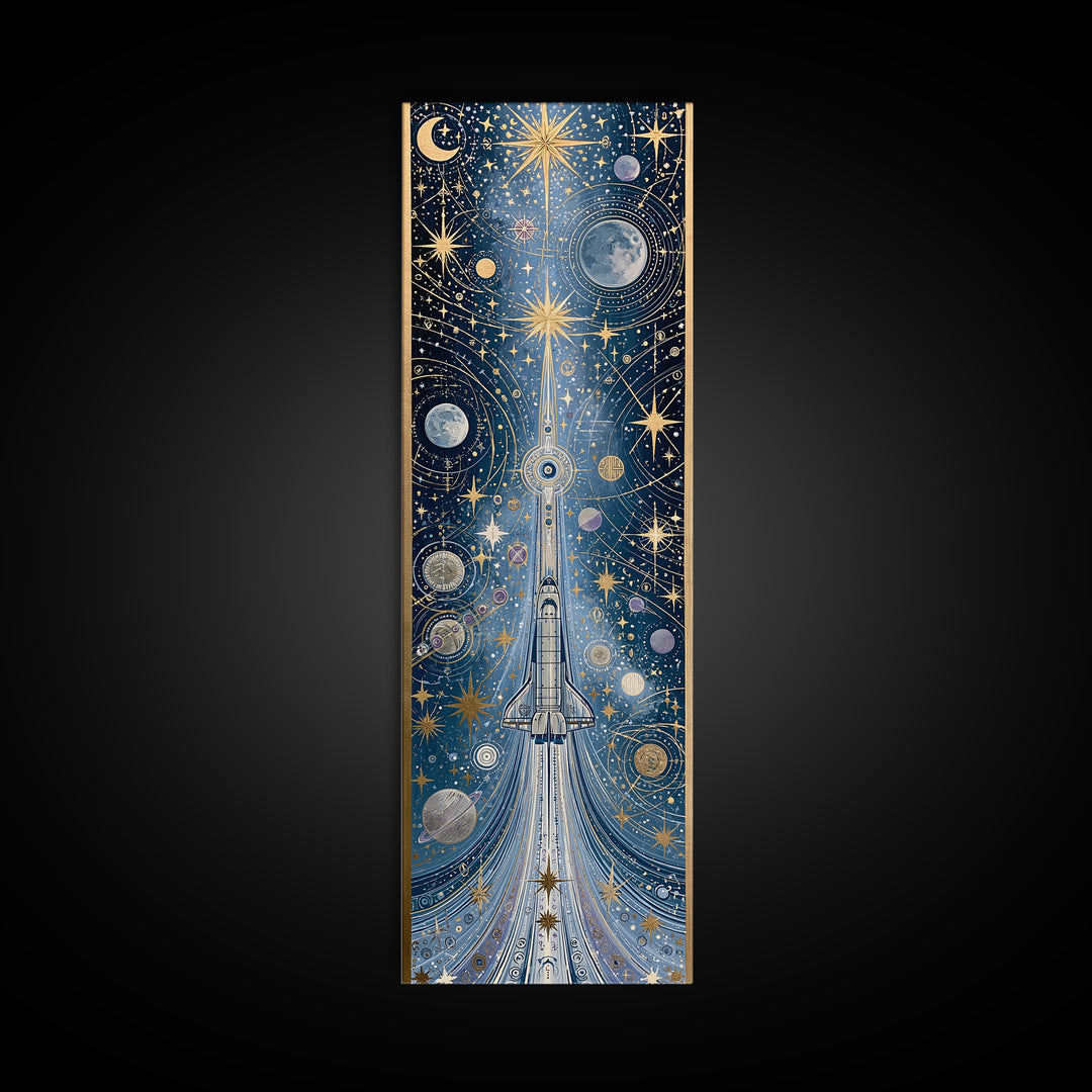 Rocket Ship Crossing a Retro Star Field Canvas Print, Space Art, Neutral Decor, Spa Decor, Fine Art, Serenity, Poster, SAR-1x3-22