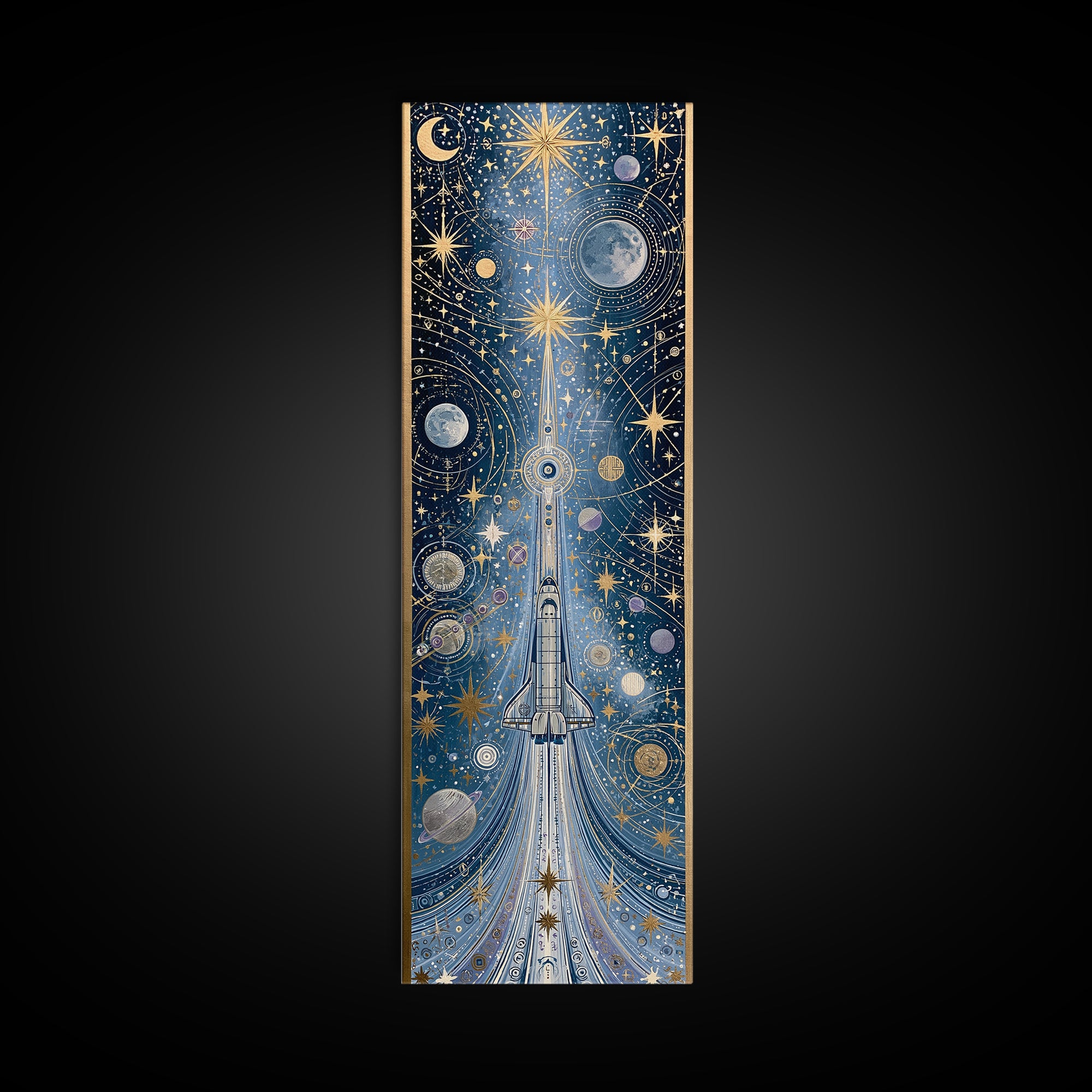 Rocket Ship Crossing a Retro Star Field Canvas Print, Space Art, Neutral Decor, Spa Decor, Fine Art, Serenity, Poster, SAR-1x3-22