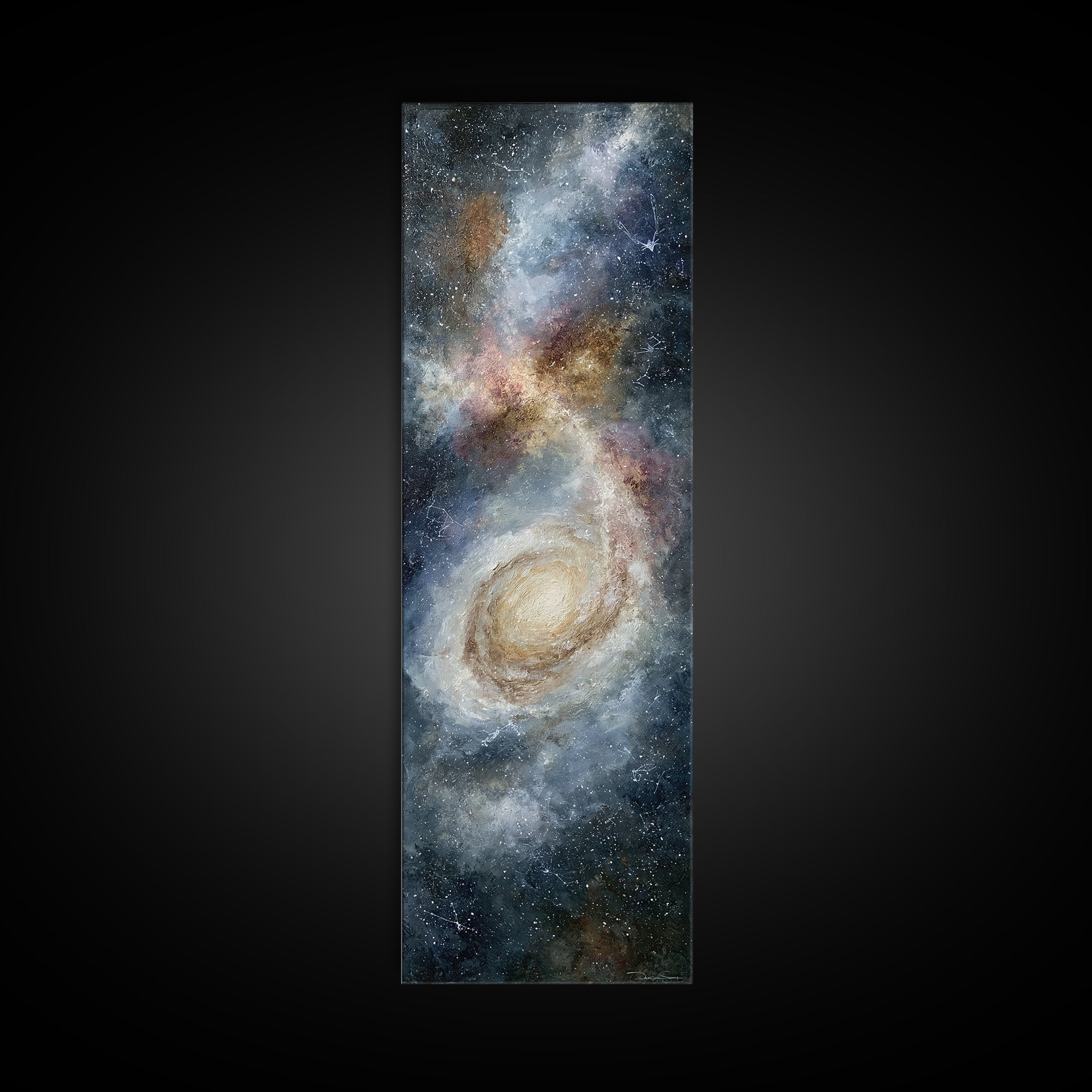 Galaxy Spiral in Jewel Tone Paint Canvas Print, Space Art, Living Room Wall Art, Spa Decor, Oil Painting, Serenity, SAR-1x3-27