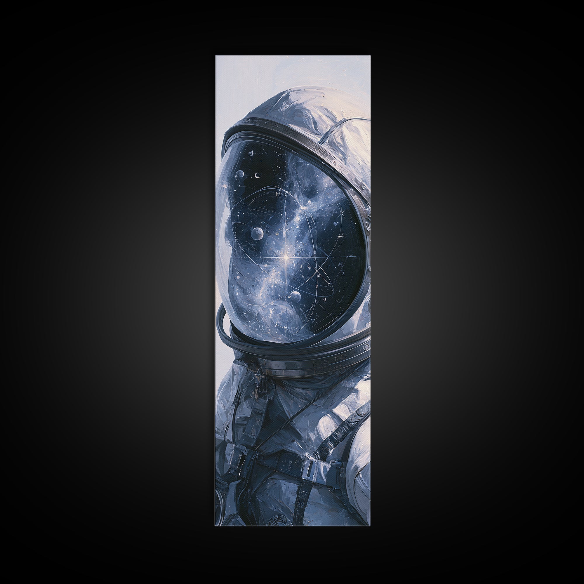 Astronaut Helmet Reflecting a Nebula Framed Canvas Print, Space Art, Canvas Wall Art, Spa Decor, Serenity, Gallery Decor, SAR-1x3-52