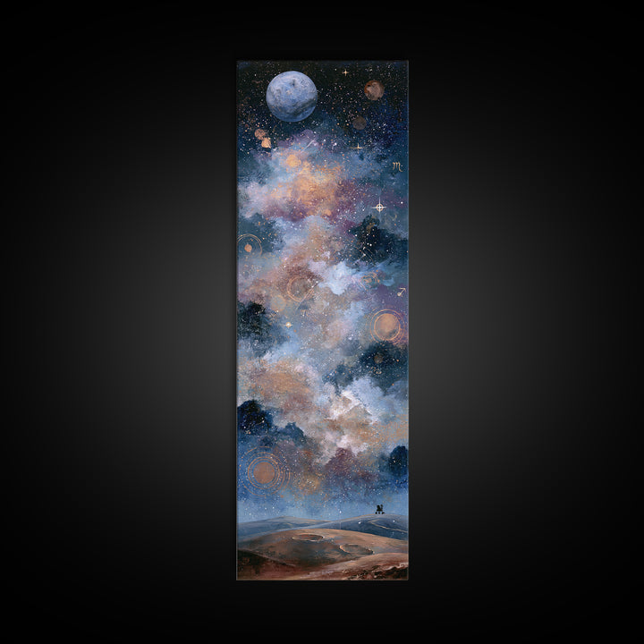Mars Landscape with Tiny Rover Silhouette Framed Canvas Print, Space Art, Room Decor, Spa Decor, Serenity, Printable Art, SAR-1x3-69