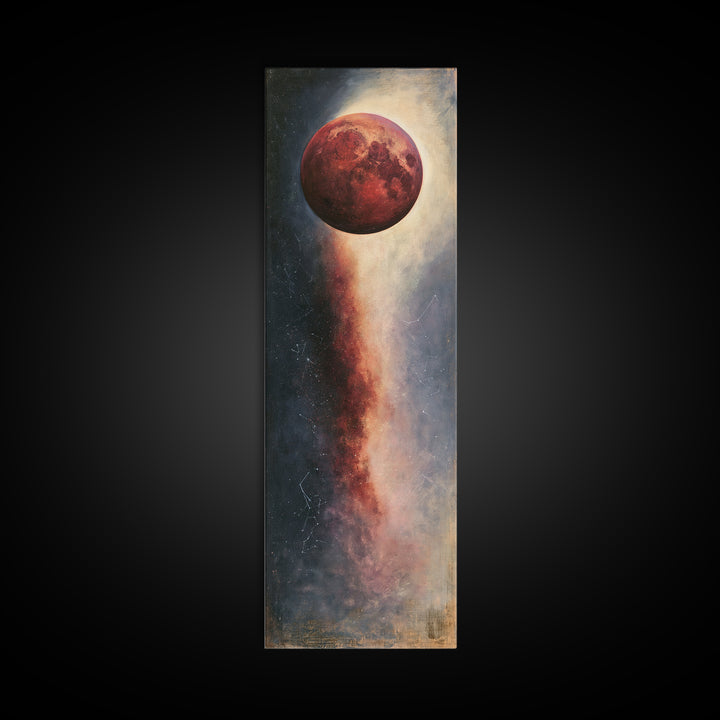 Lunar Eclipse in Deep Red Tones Framed Canvas Print, Space Art, Contemporary Art, Spa Decor, Fine Art, Serenity, SAR-1x3-71