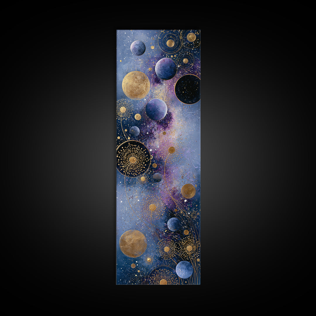 Cosmic Garden with Planets as Flowers Canvas Print, Space Art, Printable Art, Spa Decor, Oil Painting, Serenity, Modern Decor, SAR-1x3-73
