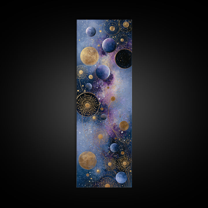 Cosmic Garden with Planets as Flowers Canvas Print, Space Art, Printable Art, Spa Decor, Oil Painting, Serenity, Modern Decor, SAR-1x3-73