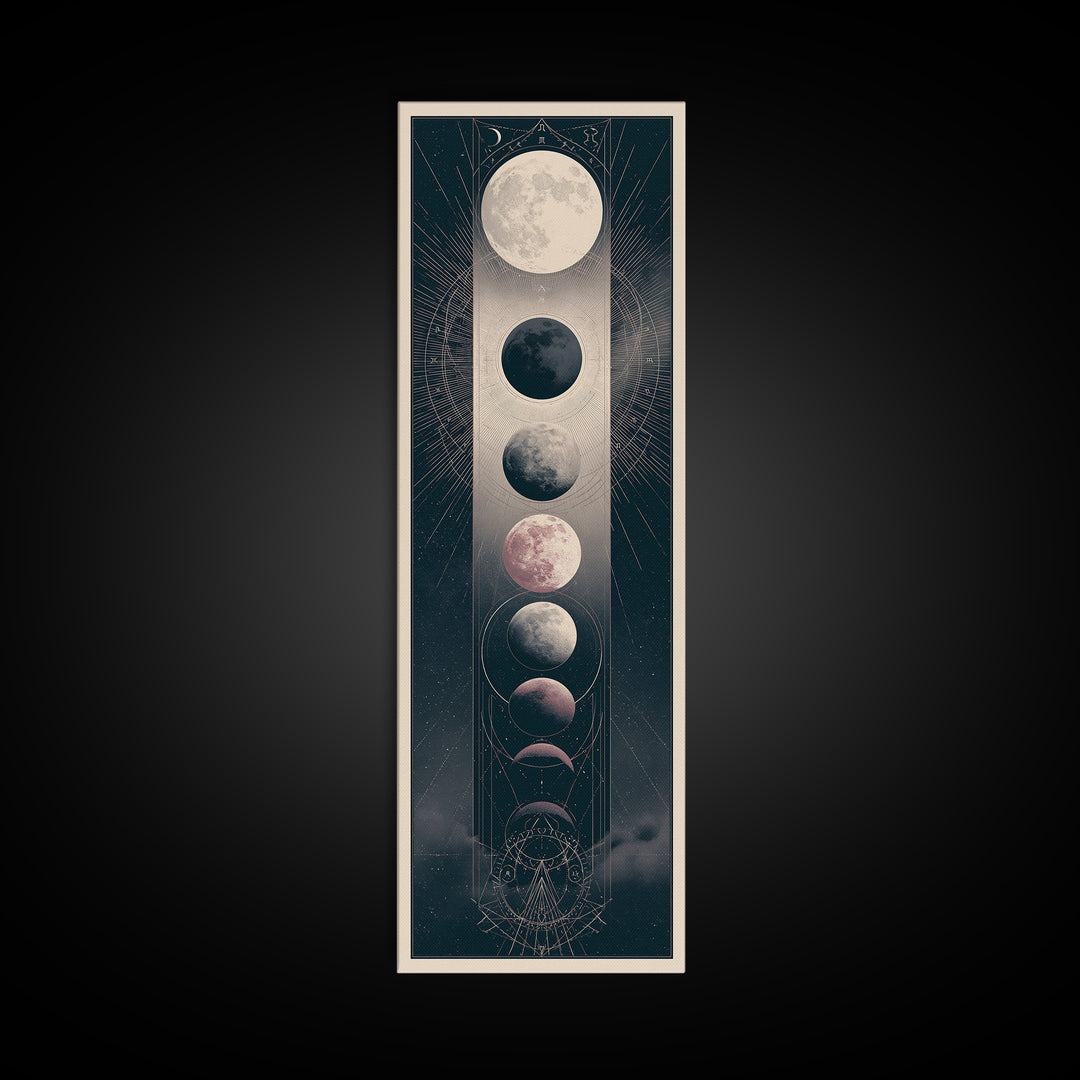 Moon Phases in Elegant Monochrome Canvas Print, Space Art, Art Print, Spa Decor, Fine Art, Serenity, Modern Wall Art, SAR-1x3-77