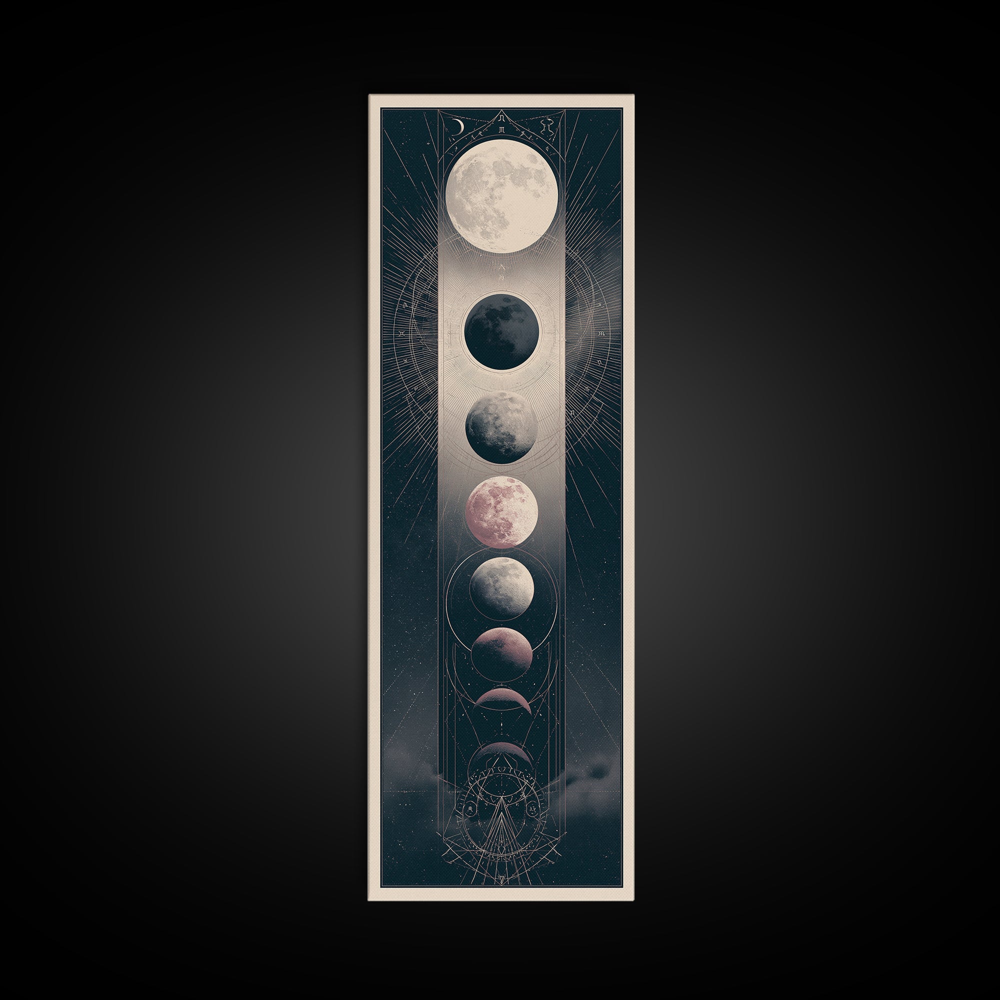 Moon Phases in Elegant Monochrome Canvas Print, Space Art, Art Print, Spa Decor, Fine Art, Serenity, Modern Wall Art, SAR-1x3-77