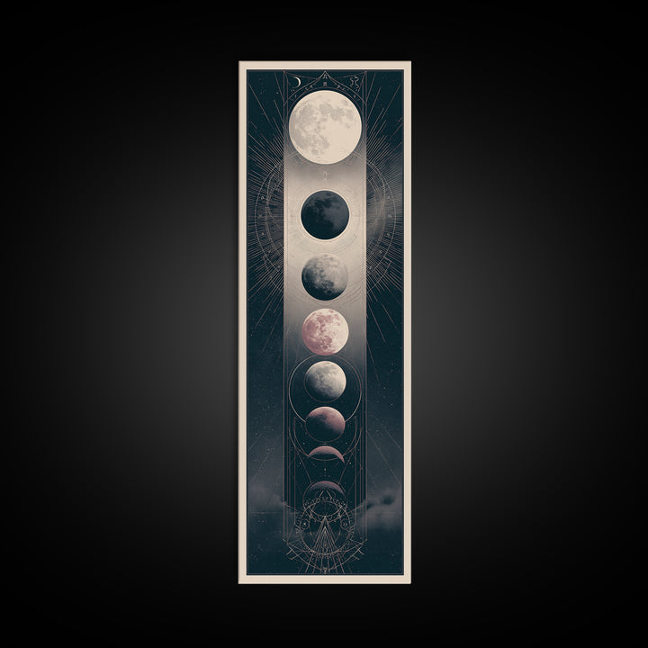 Moon Phases in Elegant Monochrome Canvas Print, Space Art, Art Print, Spa Decor, Fine Art, Serenity, Modern Wall Art, SAR-1x3-77