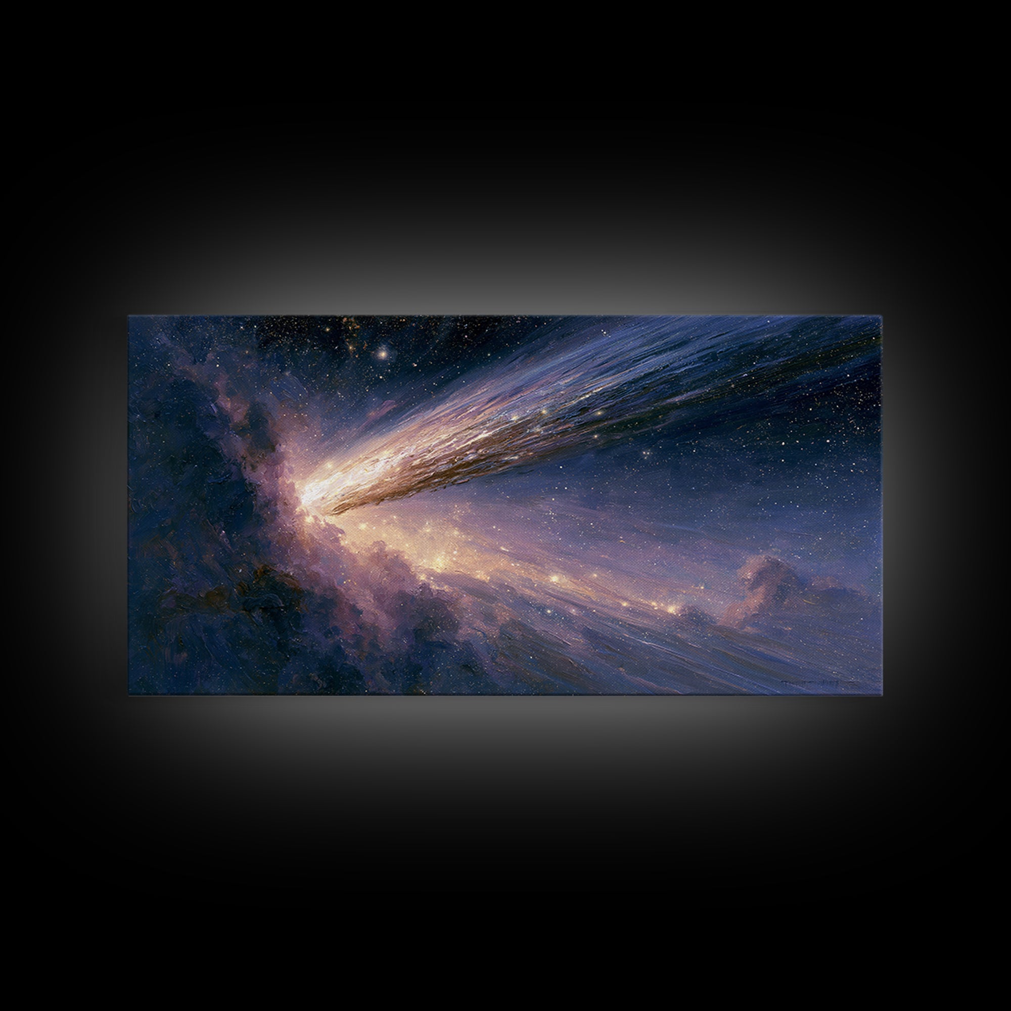Comet Streaking Through Violet Darkness Canvas Print, Space Art, Poster, Spa Decor, Abstract Art, Serenity, Oil Painting, SAR-2x1-2