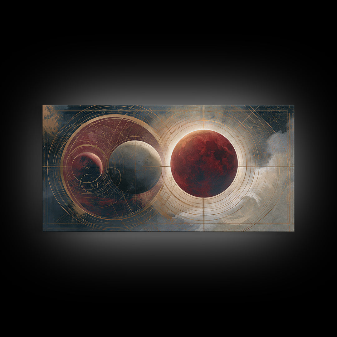 Lunar Eclipse in Deep Red Tones Framed Canvas Print, Space Art, Abstract Art, Spa Decor, Fine Art, Serenity, Neutral Decor, SAR-2x1-55