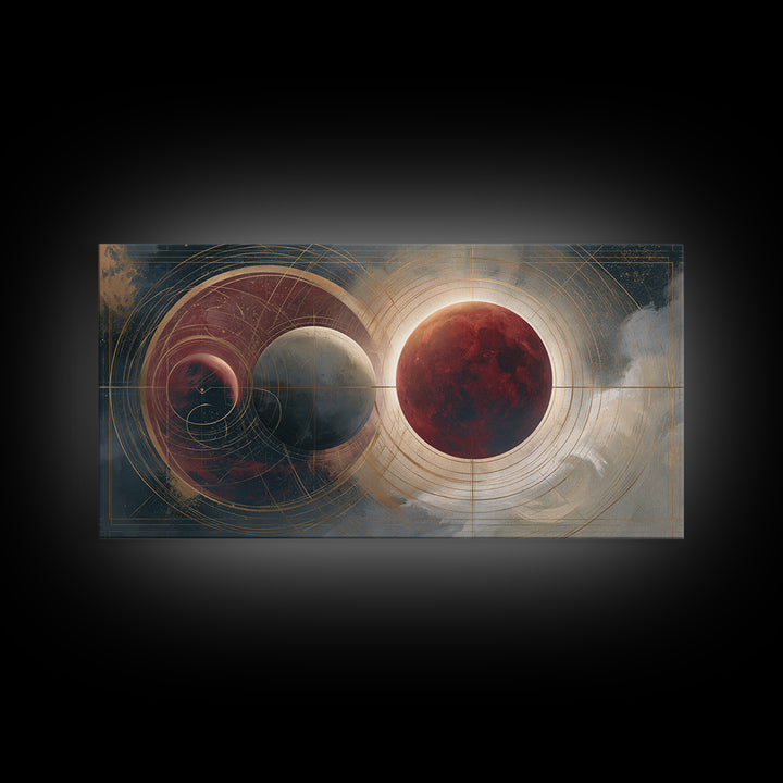 Lunar Eclipse in Deep Red Tones Framed Canvas Print, Space Art, Abstract Art, Spa Decor, Fine Art, Serenity, Neutral Decor, SAR-2x1-55