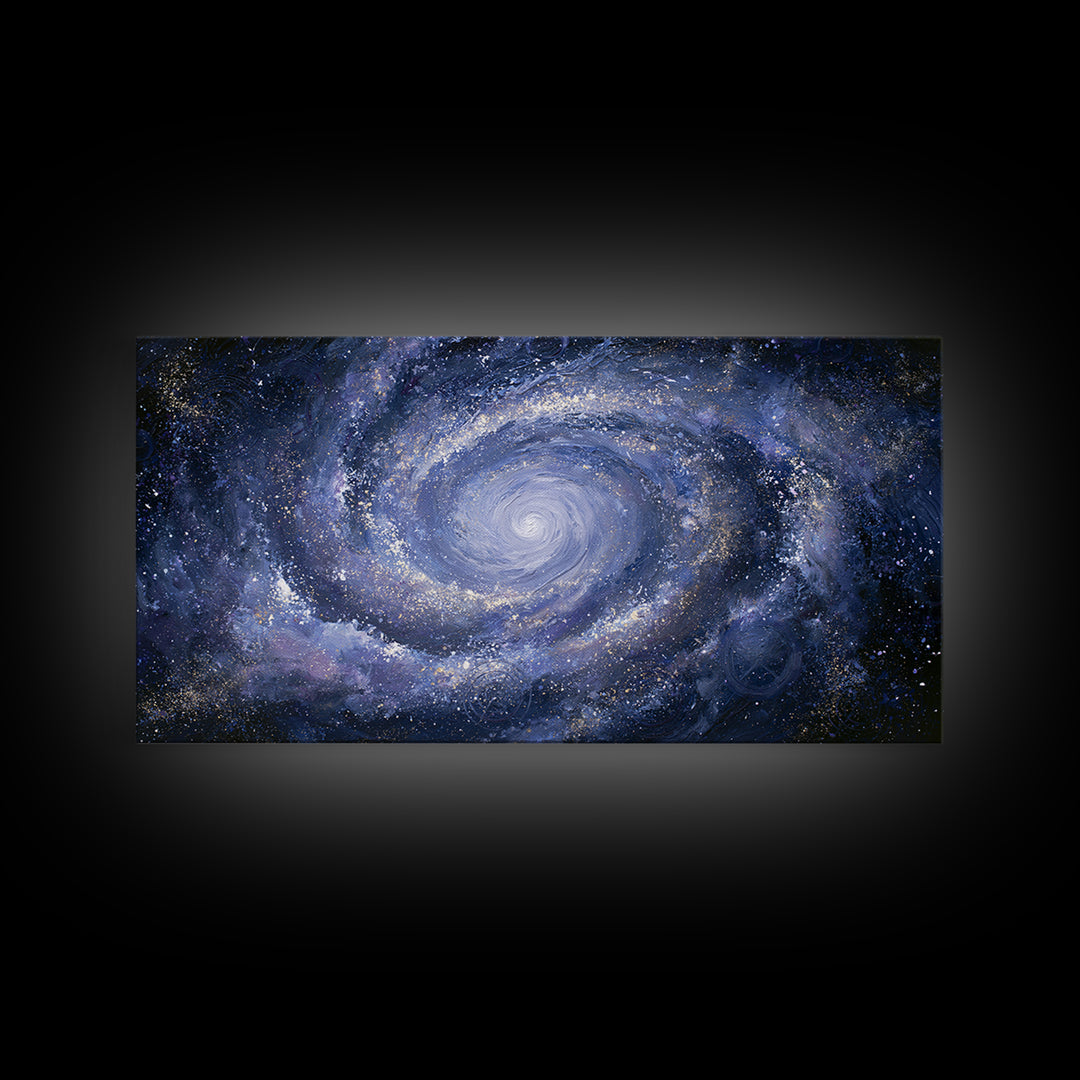 Galaxy Spiral in Jewel Tone Paint Framed Canvas Print, Space Art, Retro Wall Art, Spa Decor, Watercolor Art, Serenity, SAR-2x1-59