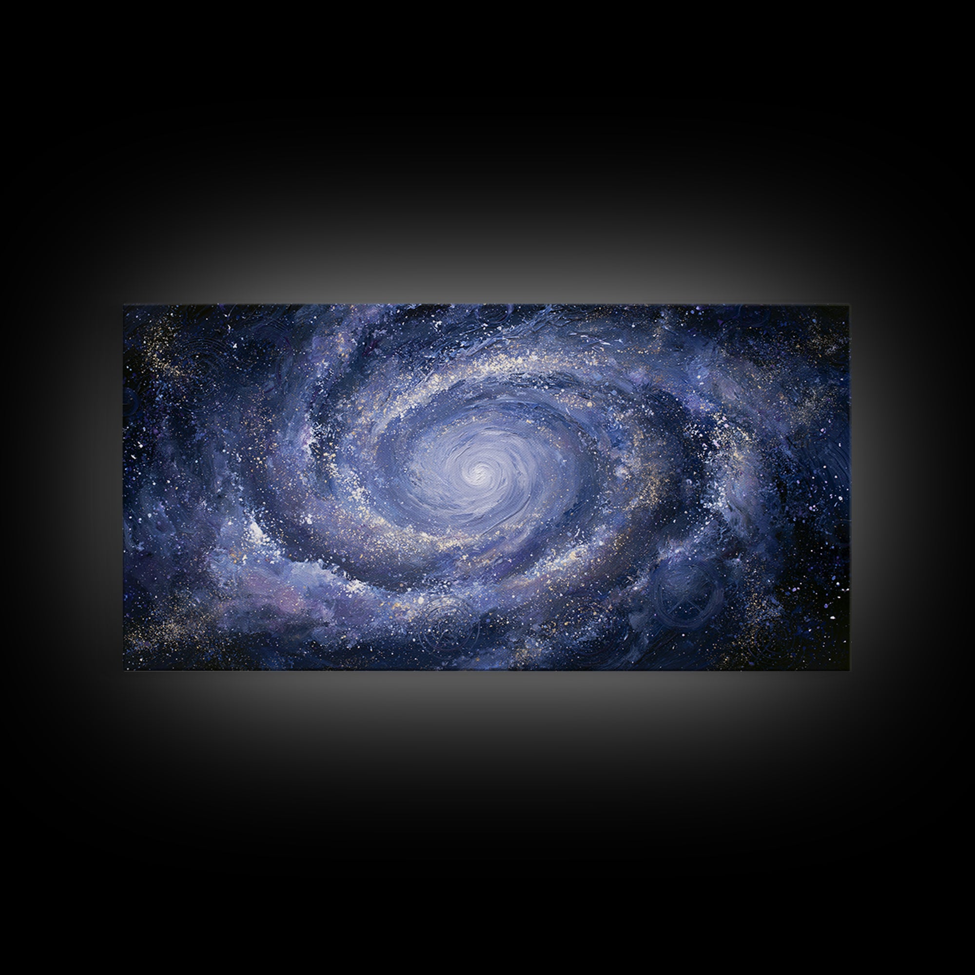 Galaxy Spiral in Jewel Tone Paint Framed Canvas Print, Space Art, Retro Wall Art, Spa Decor, Watercolor Art, Serenity, SAR-2x1-59