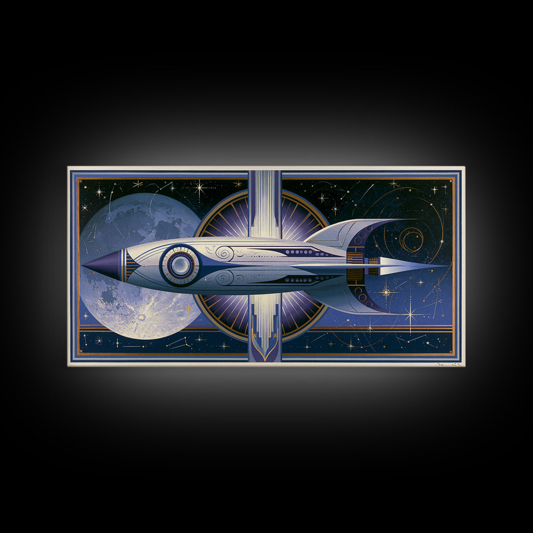 Retro Space Poster Framed Canvas Print, Space Art, Canvas Wall Art, Spa Decor, Fine Art, Serenity, Gallery Decor, Neutral Decor, SAR-2x1-65