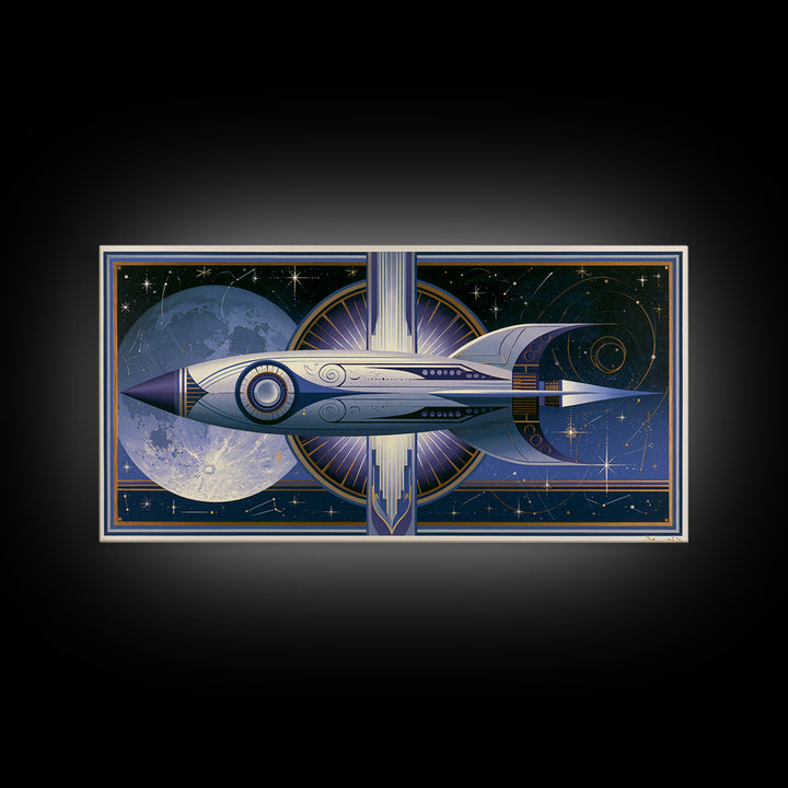 Retro Space Poster Framed Canvas Print, Space Art, Canvas Wall Art, Spa Decor, Fine Art, Serenity, Gallery Decor, Neutral Decor, SAR-2x1-65
