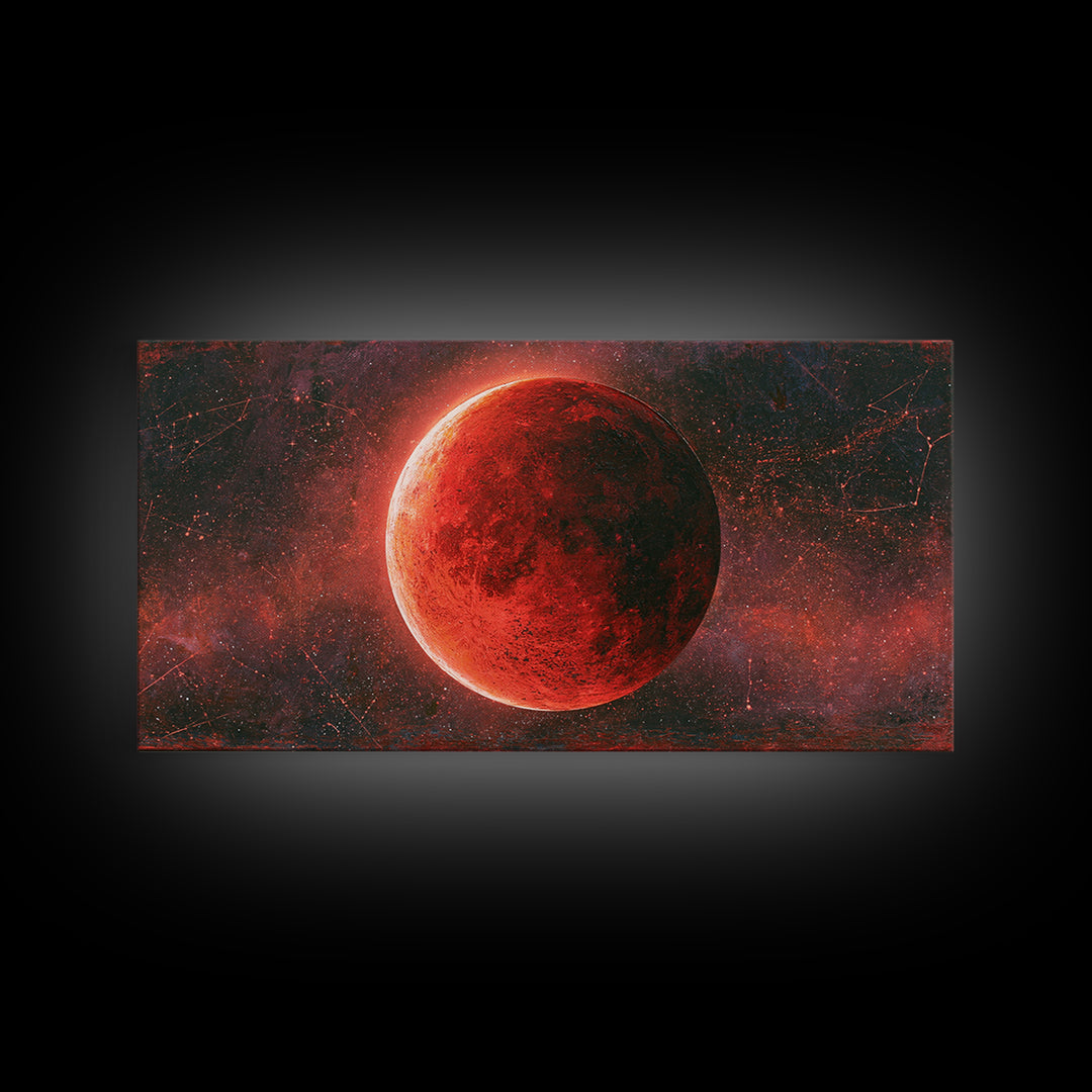 Lunar Eclipse in Deep Red Tones Framed Canvas Print, Space Art, Gallery Decor, Spa Decor, Fine Art, Serenity, Home Decor, SAR-2x1-79