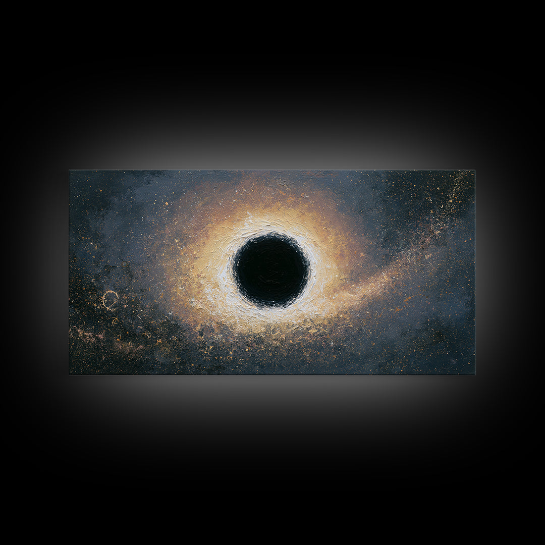 Black Hole with Radiant Accretion Ring Framed Canvas Print, Space Art, Space, Spa Decor, Fine Art, Serenity, Statement Artwork, SAR-2x1-99