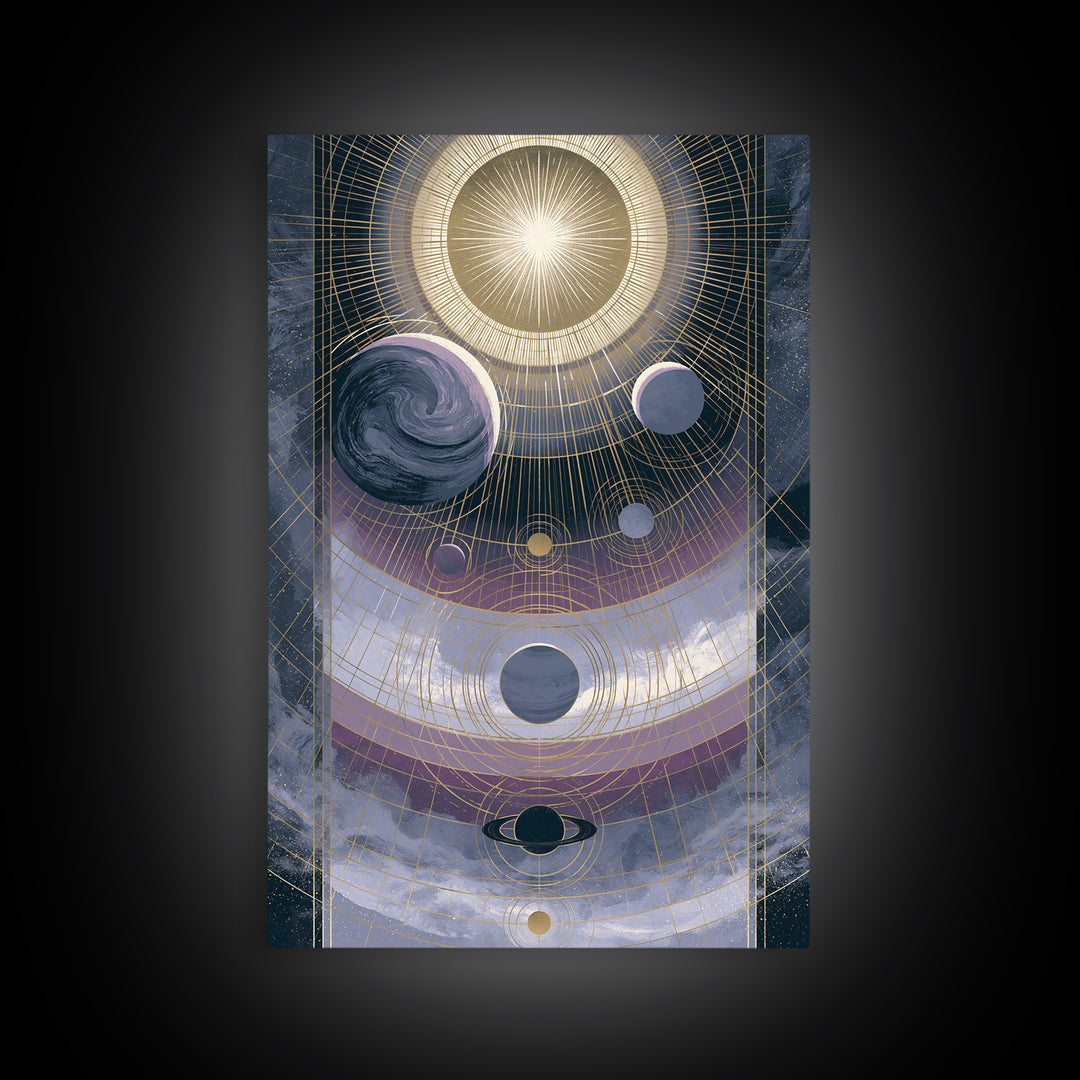 Solar System Arrangement Framed Canvas Print, Space Art, Digital Wall Art, Spa Decor, Oil Painting, Serenity, Abstract Painting, SAR-2x3-12