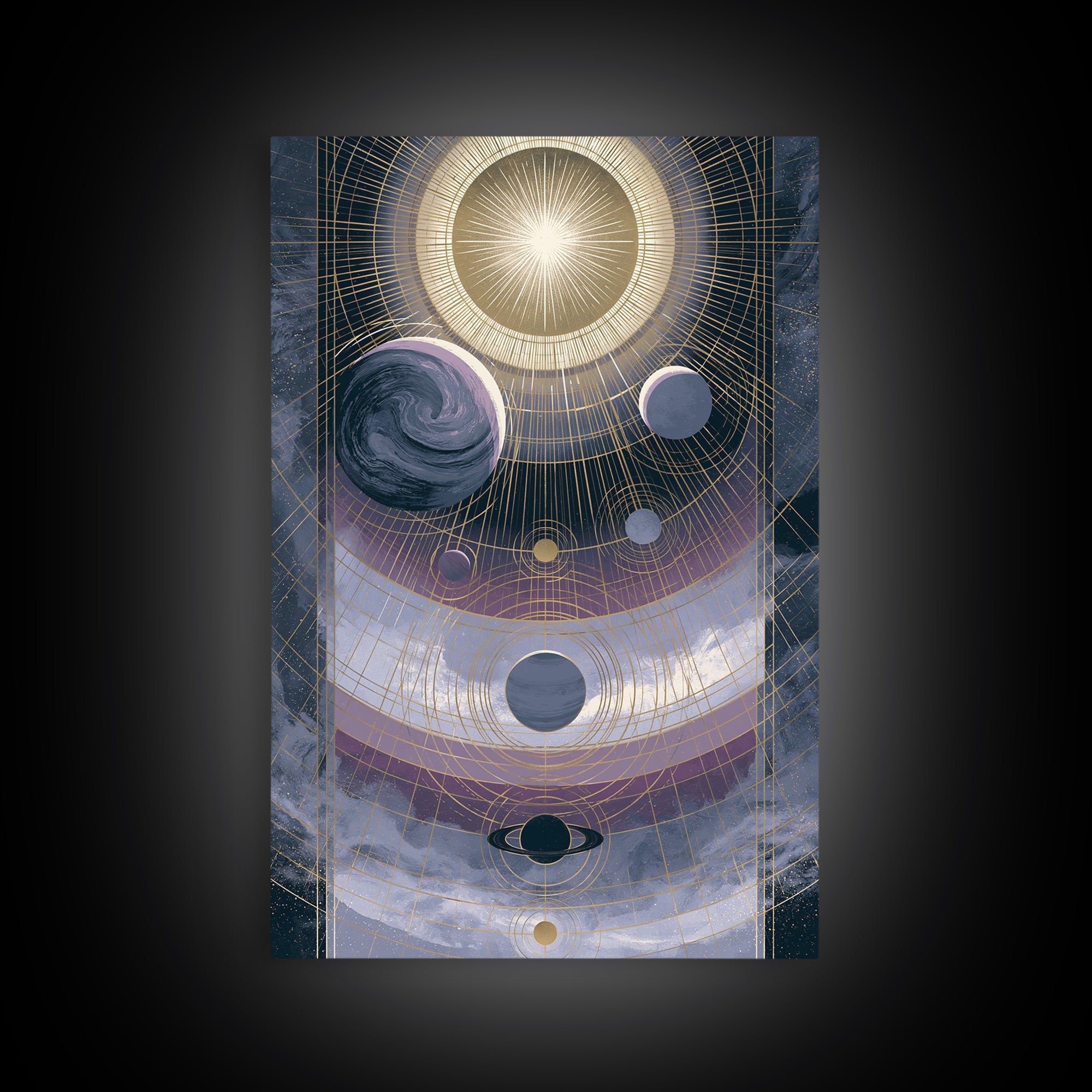 Solar System Arrangement Framed Canvas Print, Space Art, Digital Wall Art, Spa Decor, Oil Painting, Serenity, Abstract Painting, SAR-2x3-12