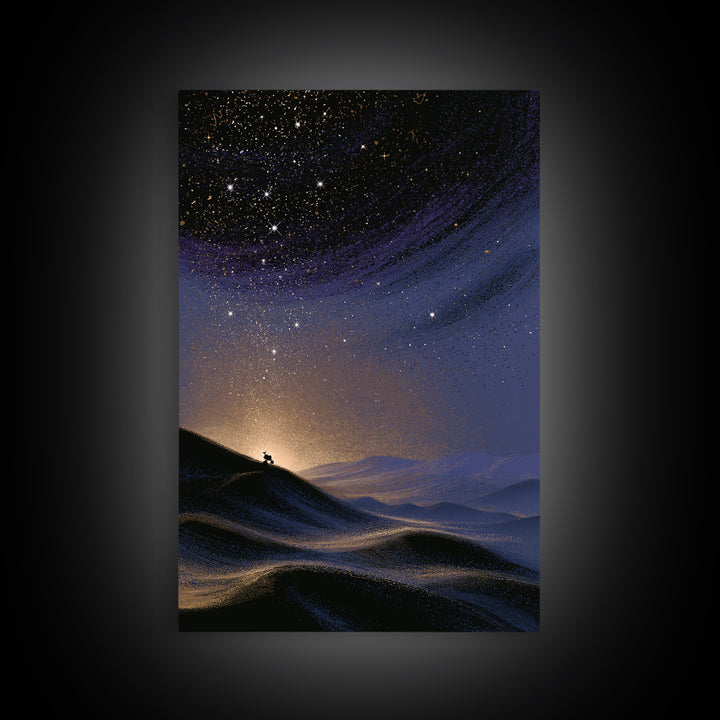 Mars Landscape with Tiny Rover Silhouette Framed Canvas Print, Space Art, Abstract Art, Spa Decor, Fine Art, Serenity, SAR-2x3-17