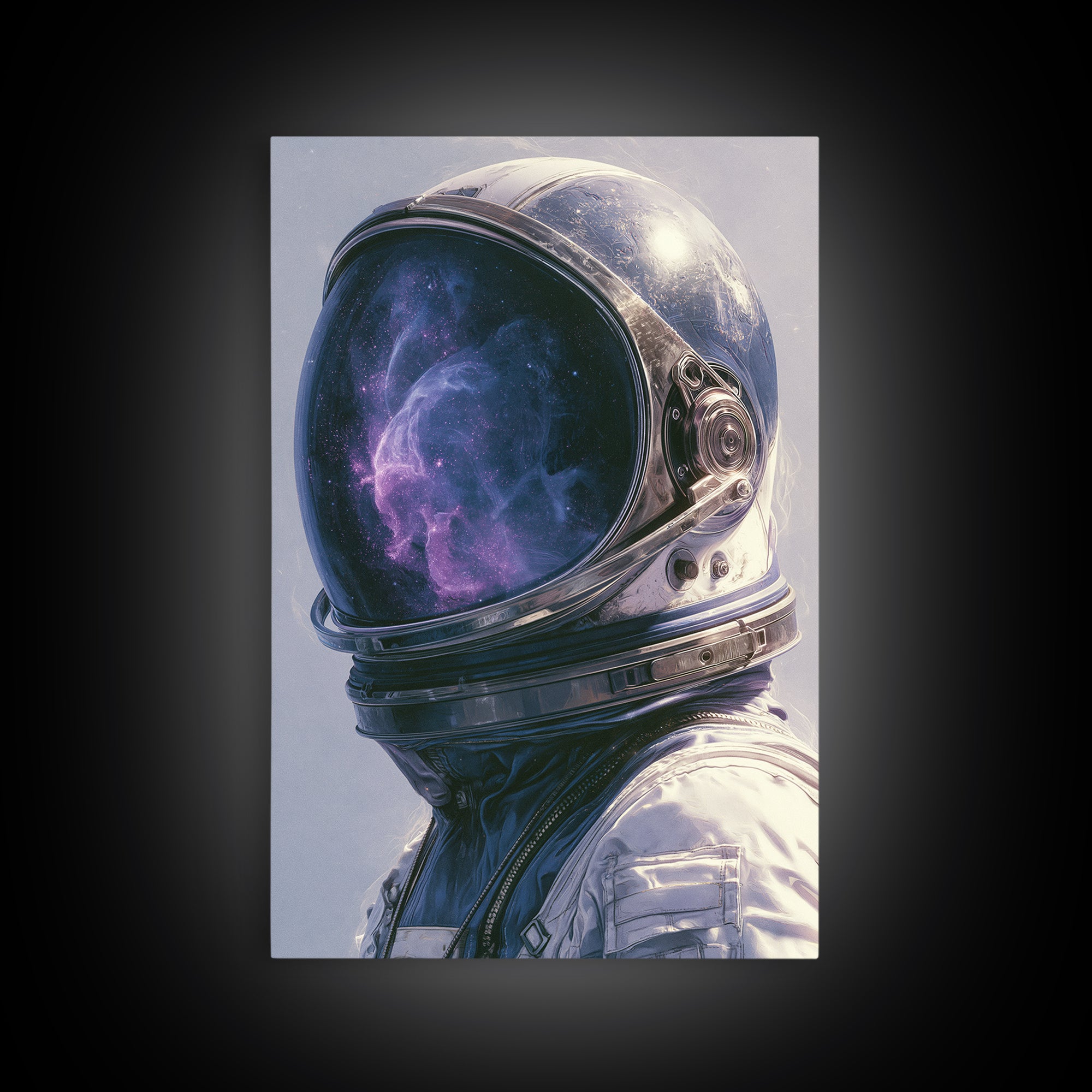 Astronaut Helmet Reflecting a Nebula Framed Canvas Print, Space Art, Contemporary Art, Spa Decor, Fine Art, Serenity, SAR-2x3-24