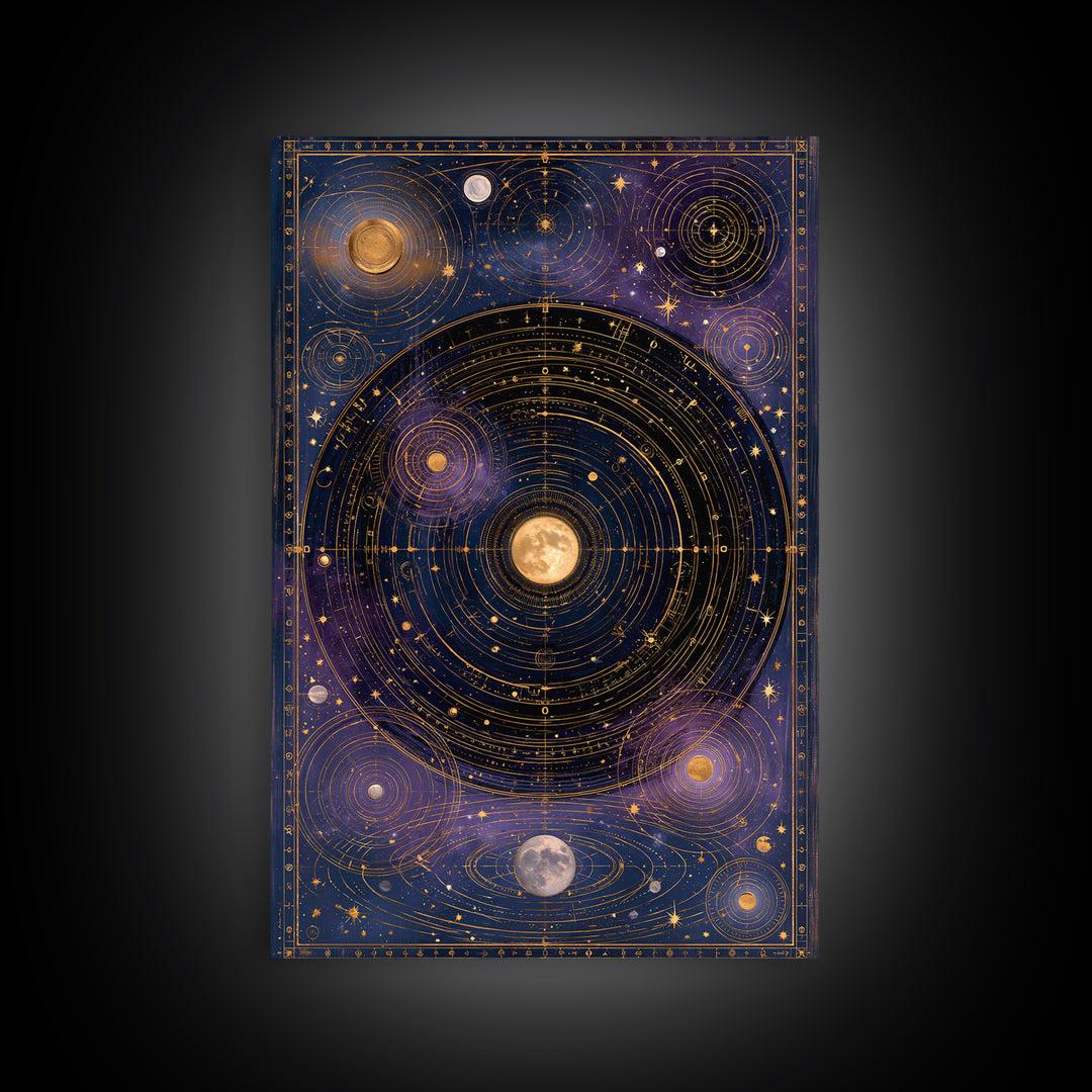 Solar System Arrangement Framed Canvas Print, Space Art, Textured Painting, Spa Decor, Watercolor Art, Serenity, Art Prints, SAR-2x3-36