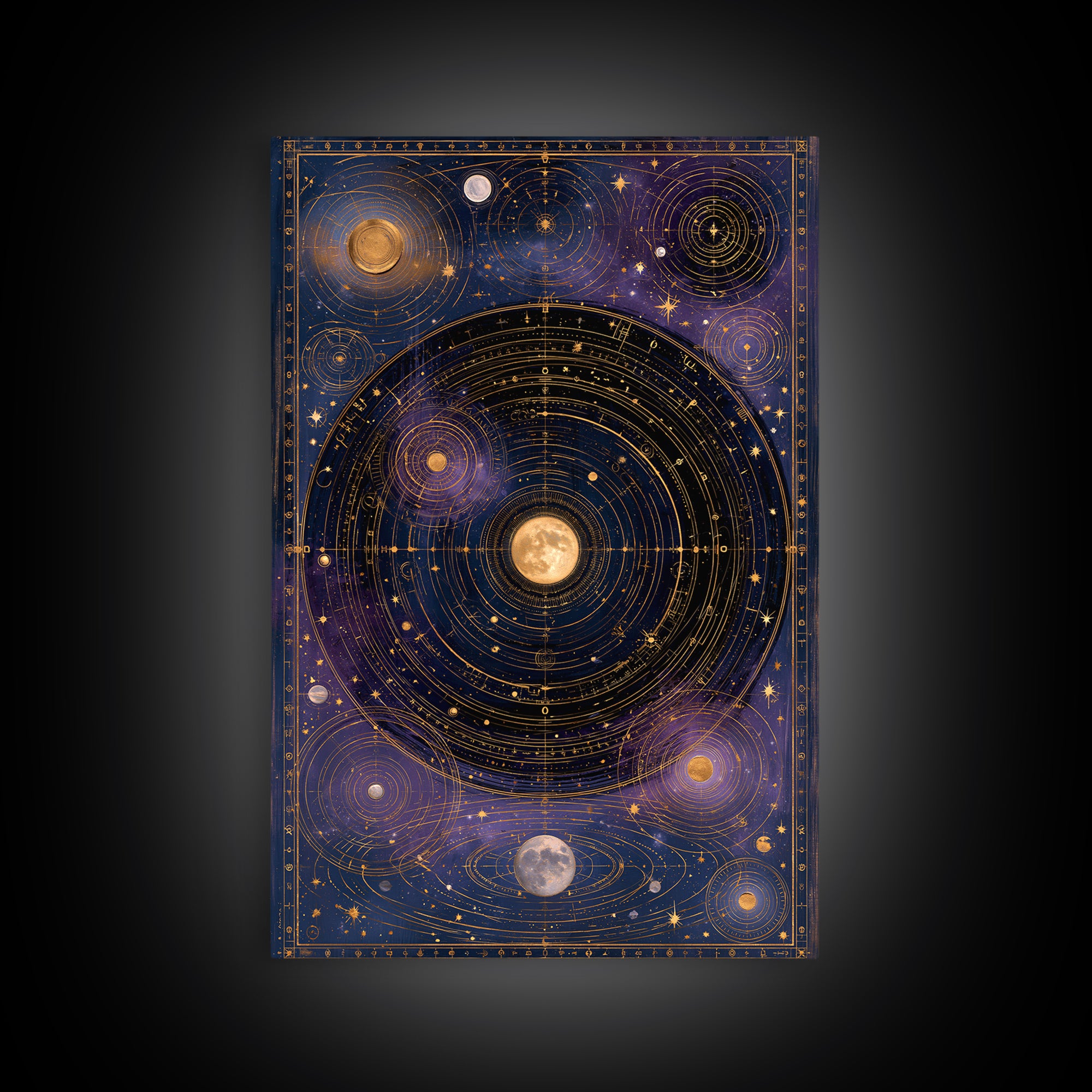 Solar System Arrangement Framed Canvas Print, Space Art, Textured Painting, Spa Decor, Watercolor Art, Serenity, Art Prints, SAR-2x3-36