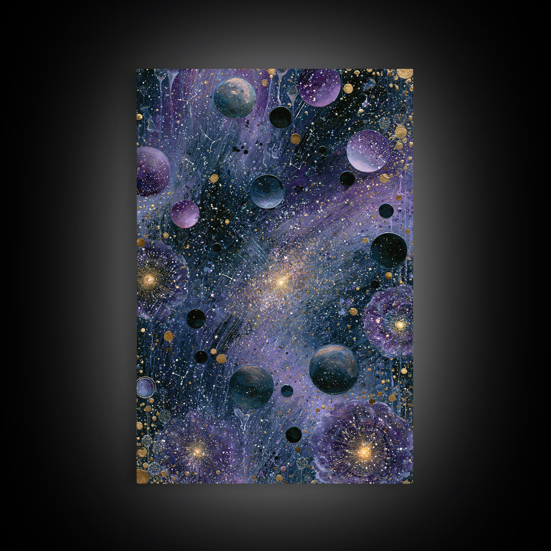 Cosmic Garden with Planets as Flowers Canvas Print, Space Art, Printable Art, Spa Decor, Oil Painting, Serenity, Modern Decor, SAR-2x3-45