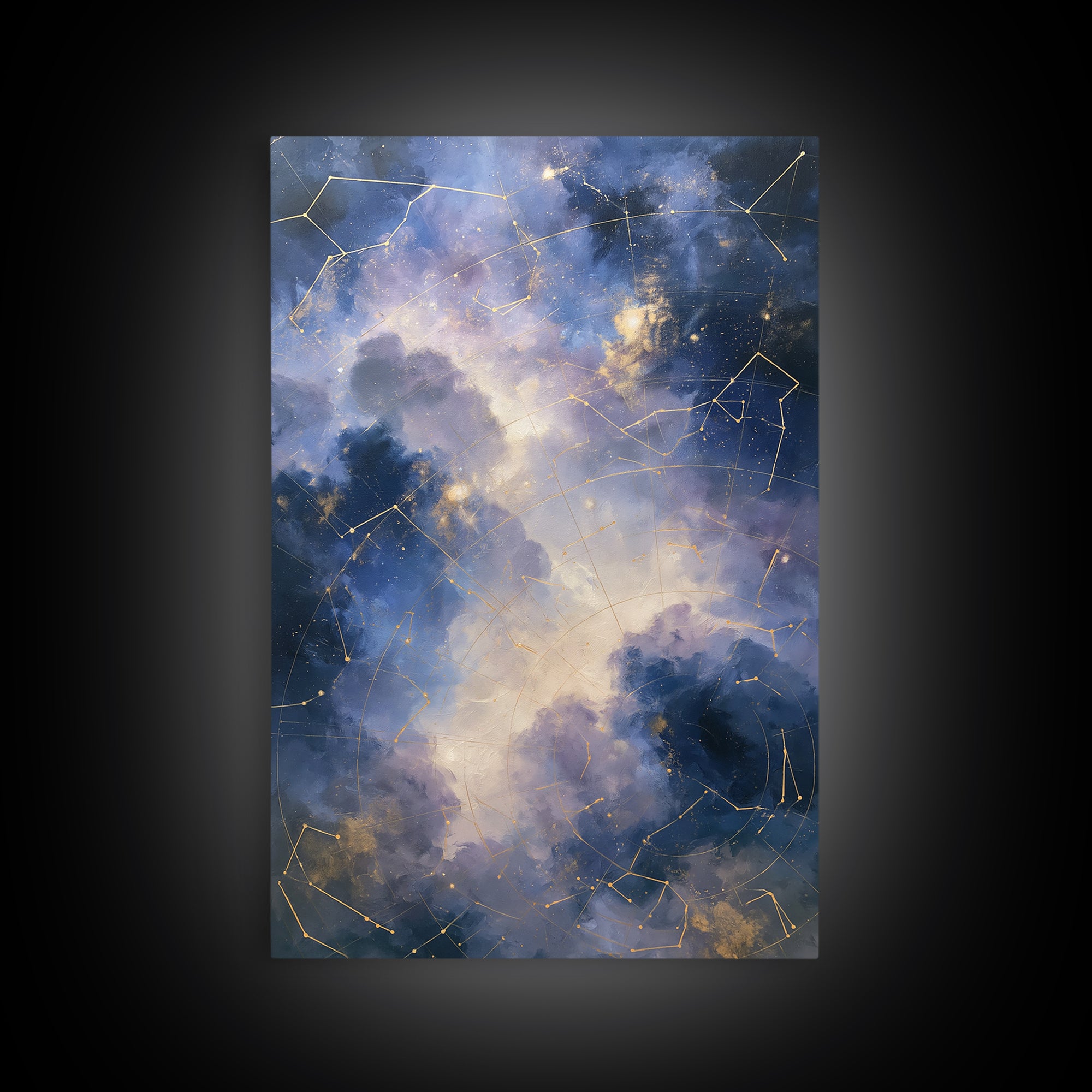 Star Map with Gold Constellation Lines Framed Canvas Print, Space Art, Room Decor, Spa Decor, Fine Art, Serenity, Printable Art, SAR-2x3-46
