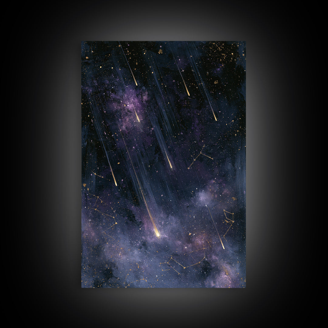 Meteor Shower over Black Sky Canvas Print, Space Art, Living Room Wall Art, Spa Decor, Fine Art, Serenity, Luxury Decor, SAR-2x3-79