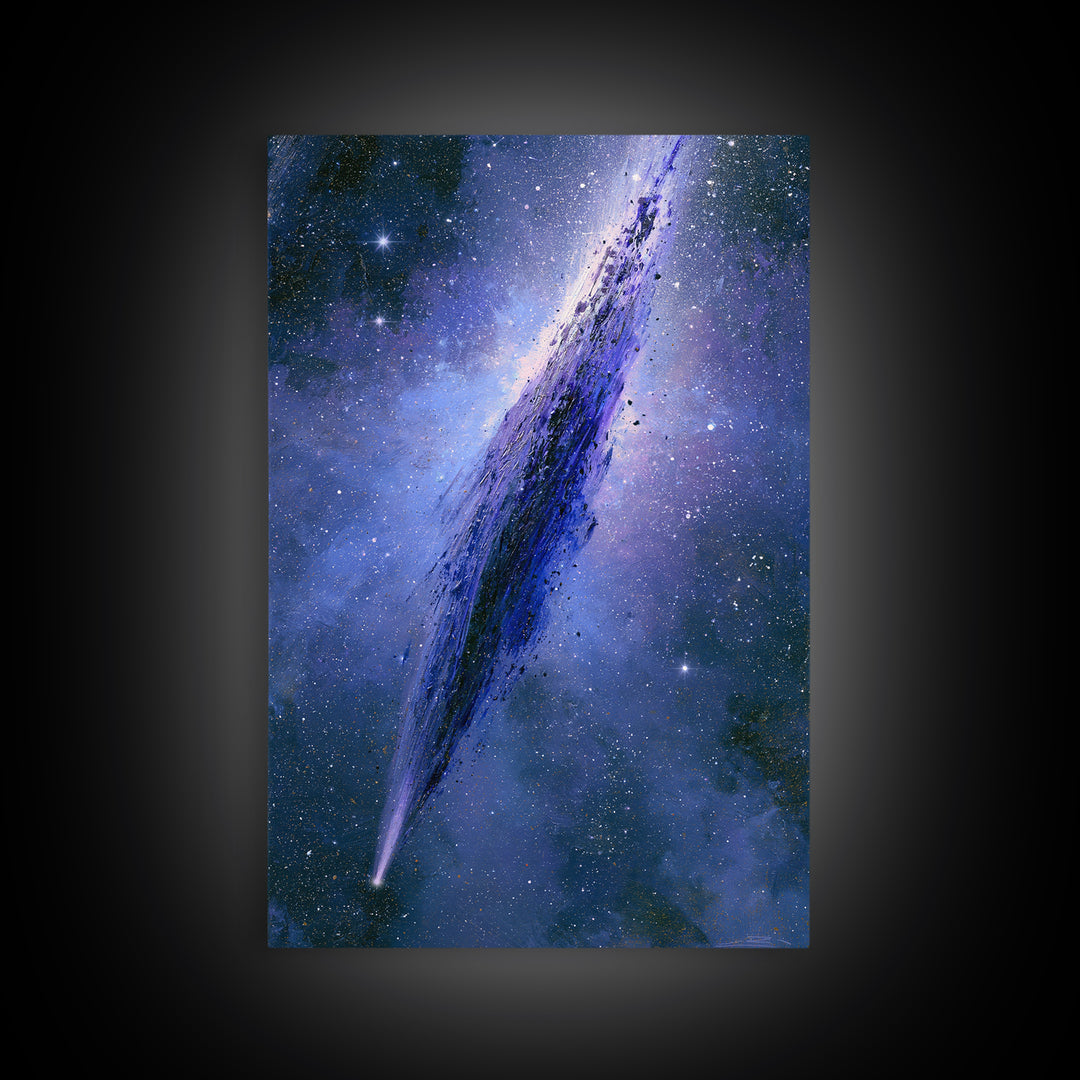 Comet Streaking Through Violet Darkness Canvas Print, Space Art, Spa Decor, Abstract Art, Serenity, Minimalist Wall Art, SAR-2x3-86