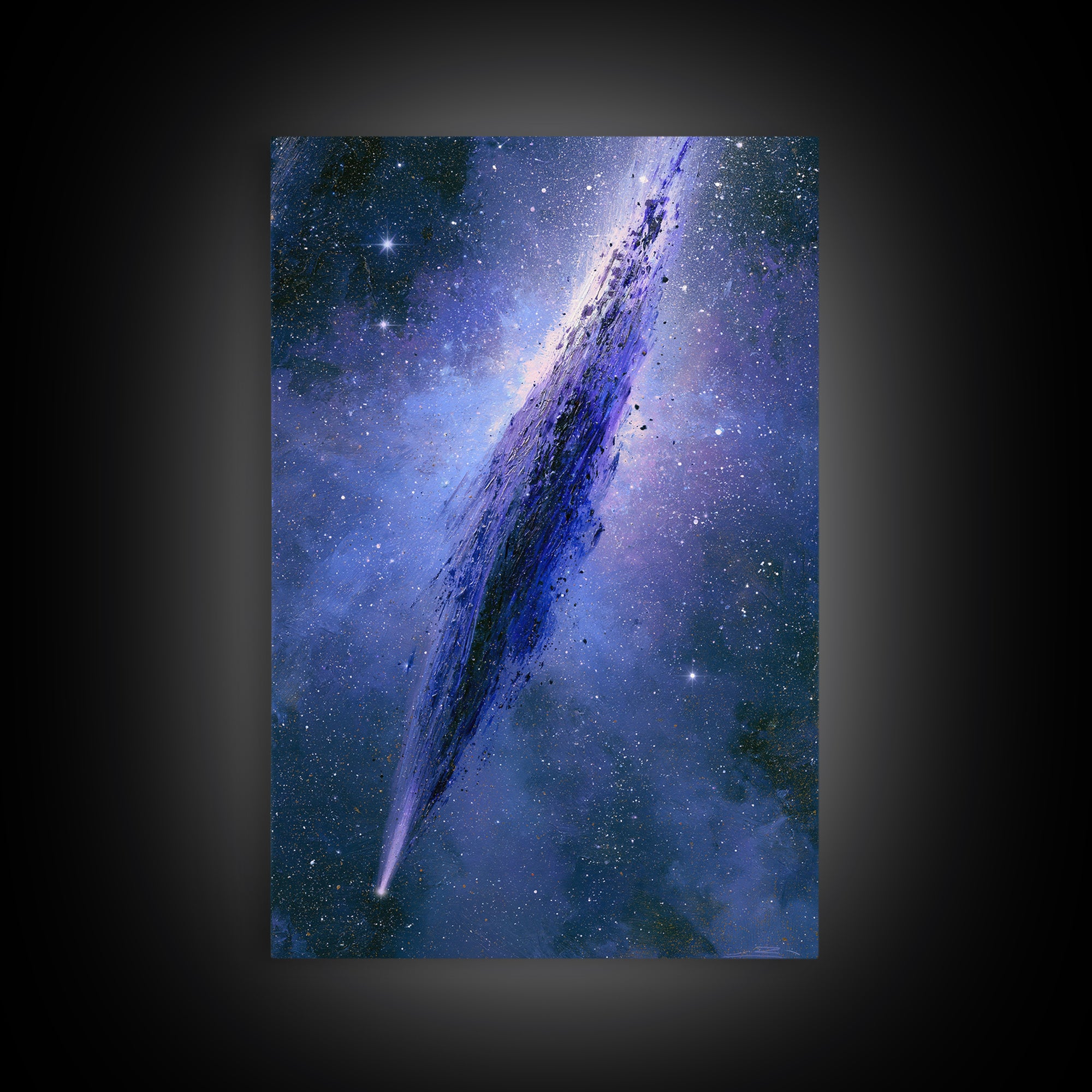 Comet Streaking Through Violet Darkness Canvas Print, Space Art, Spa Decor, Abstract Art, Serenity, Minimalist Wall Art, SAR-2x3-86