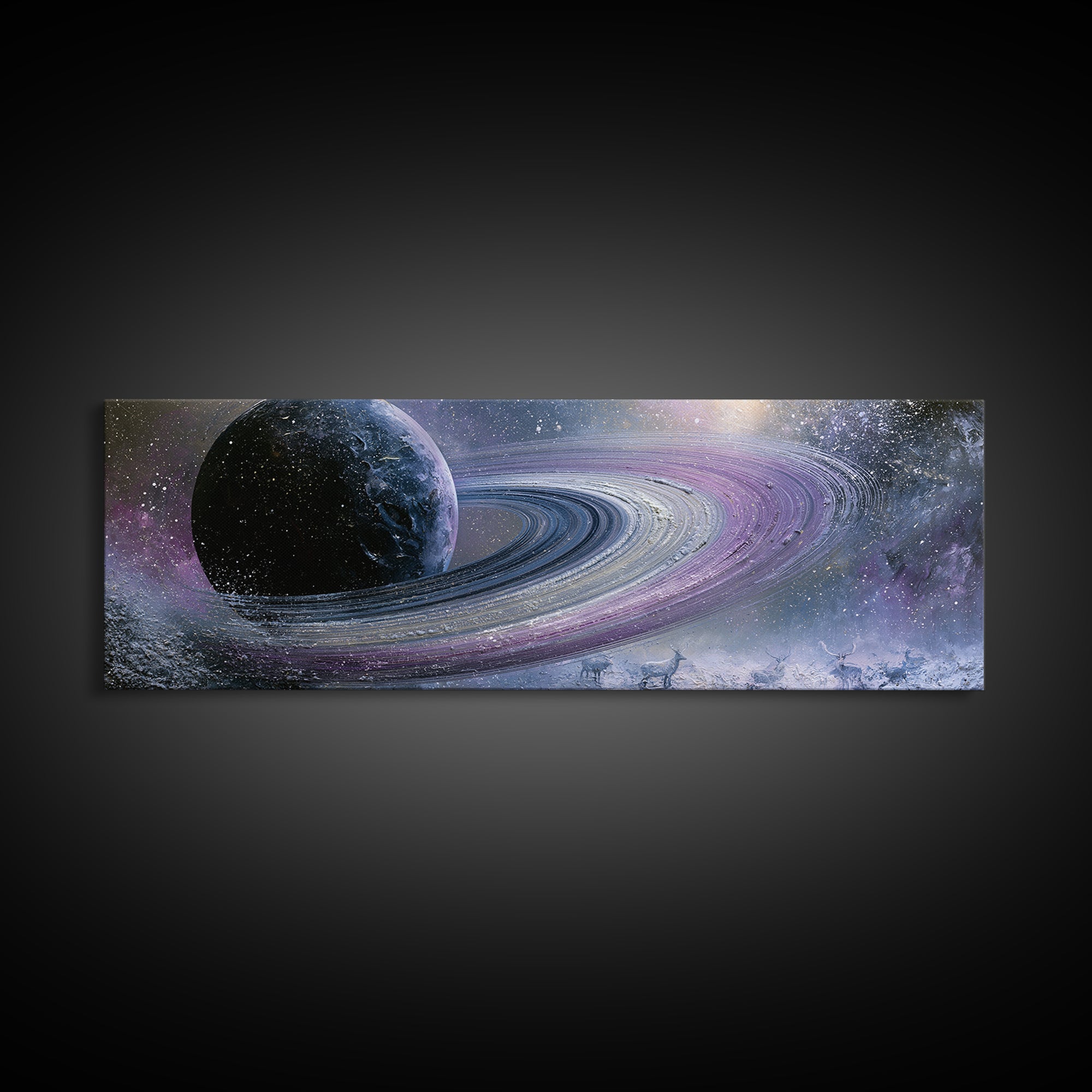 Planetary Rings Made of Ice and Light Framed Canvas Print, Space Art, Digital Art, Spa Decor, Serenity, Modern Wall Art, SAR-3x1-10
