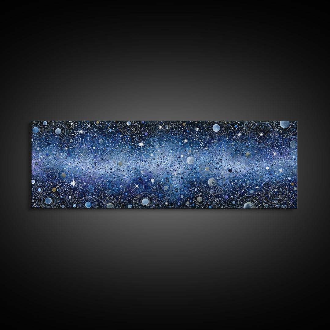Distant Star Cluster Framed Canvas Print, Space Art, Retro Wall Art, Spa Decor, Fine Art, Serenity, Textured Painting, SAR-3x1-12