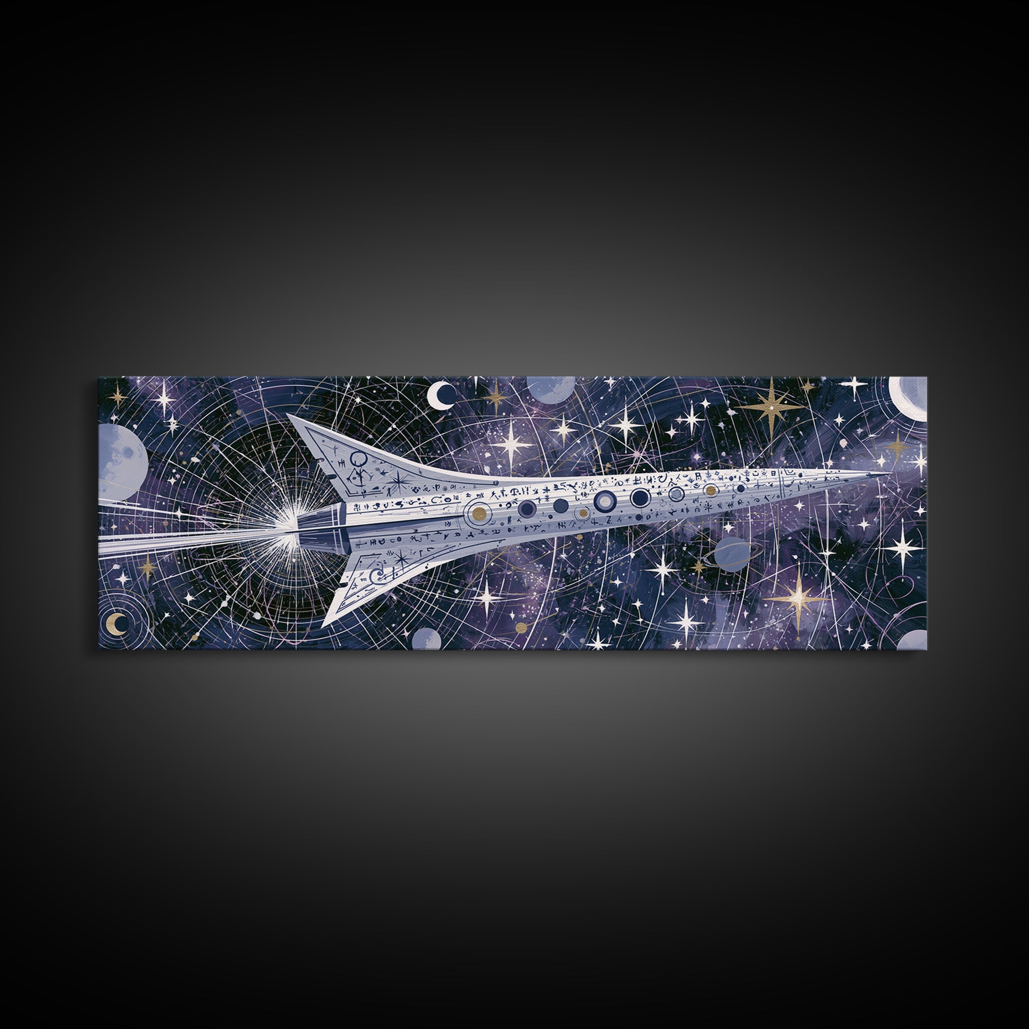 Rocket Ship Crossing a Retro Star Field Canvas Print, Space Art, Printable Art, Spa Decor, Watercolor Art, Serenity, SAR-3x1-26