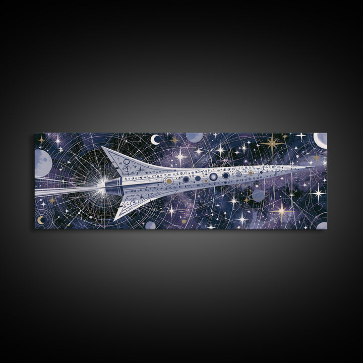 Rocket Ship Crossing a Retro Star Field Canvas Print, Space Art, Printable Art, Spa Decor, Watercolor Art, Serenity, SAR-3x1-26