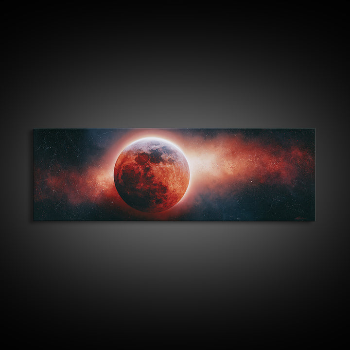 Lunar Eclipse in Deep Red Tones Framed Canvas Print, Space Art, Wall Art, Spa Decor, Fine Art, Serenity, Wall Art Prints, SAR-3x1-27