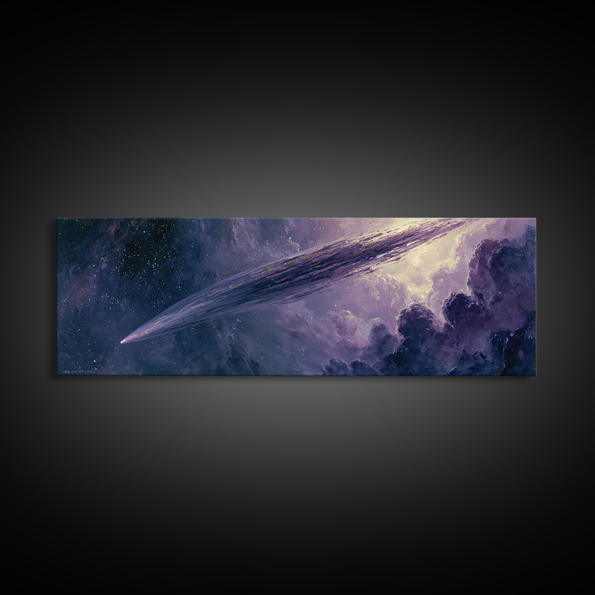 Comet Streaking Through Violet Darkness Canvas Print, Space Art, Living Room Wall Art, Spa Decor, Fine Art, Serenity, SAR-3x1-46