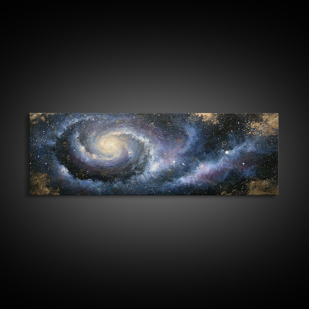 Galaxy Spiral in Jewel Tone Paint Framed Canvas Print, Space Art, Luxury Decor, Spa Decor, Fine Art, Serenity, Room Decor, SAR-3x1-7